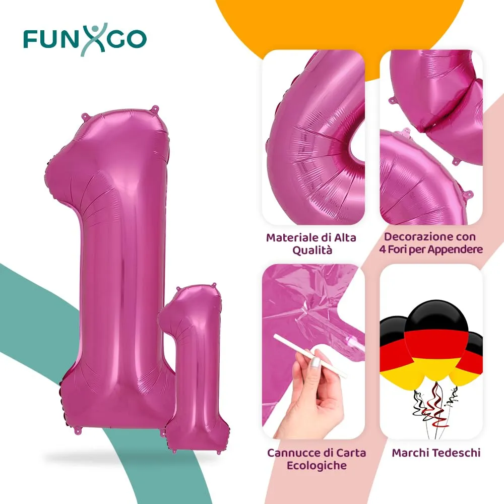 FUNXGO Palloncino Numero 1 Rosa - immagine 3