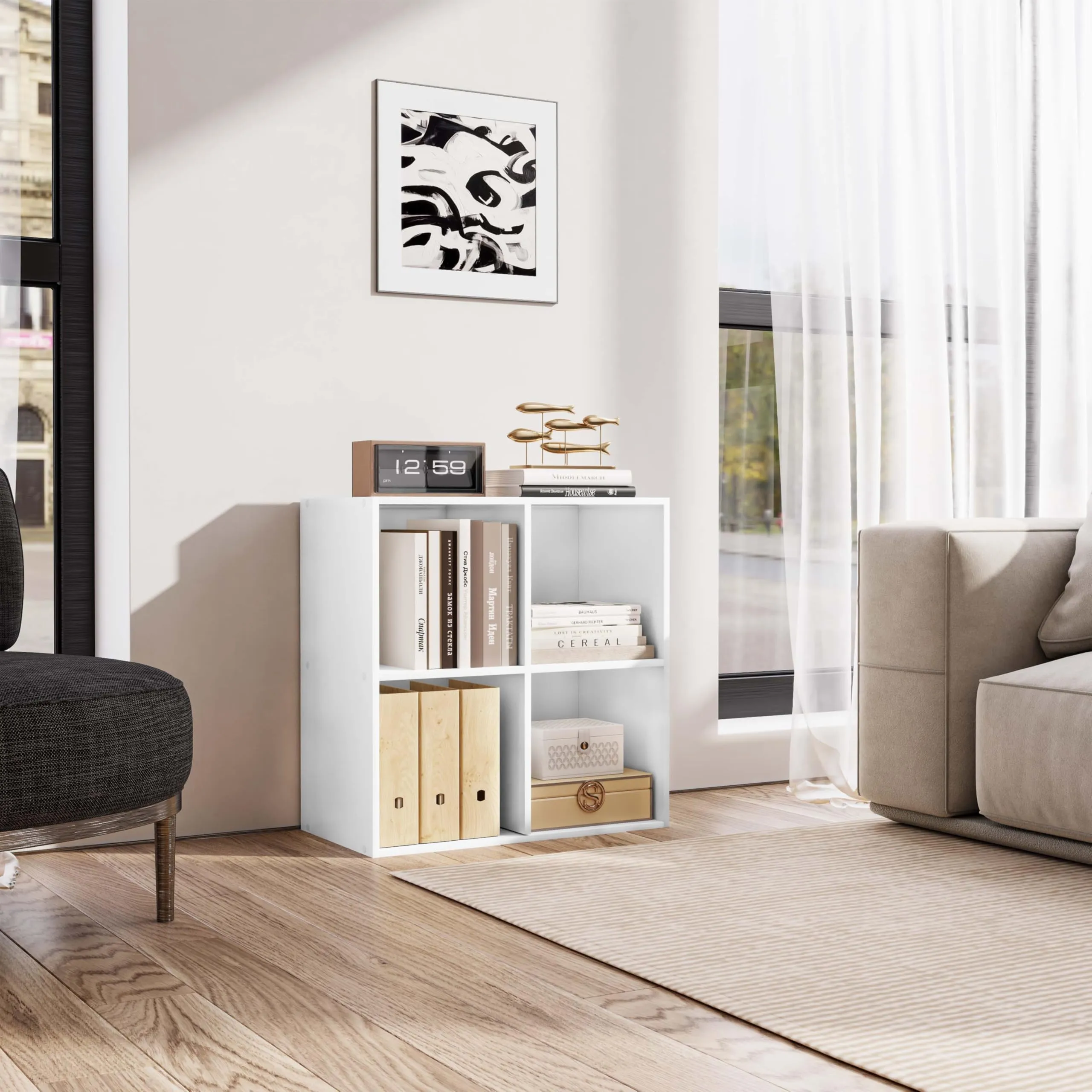WOLTU Libreria Bassa a 4 Cubi Scaffale Moderno, Bianco - immagine 2