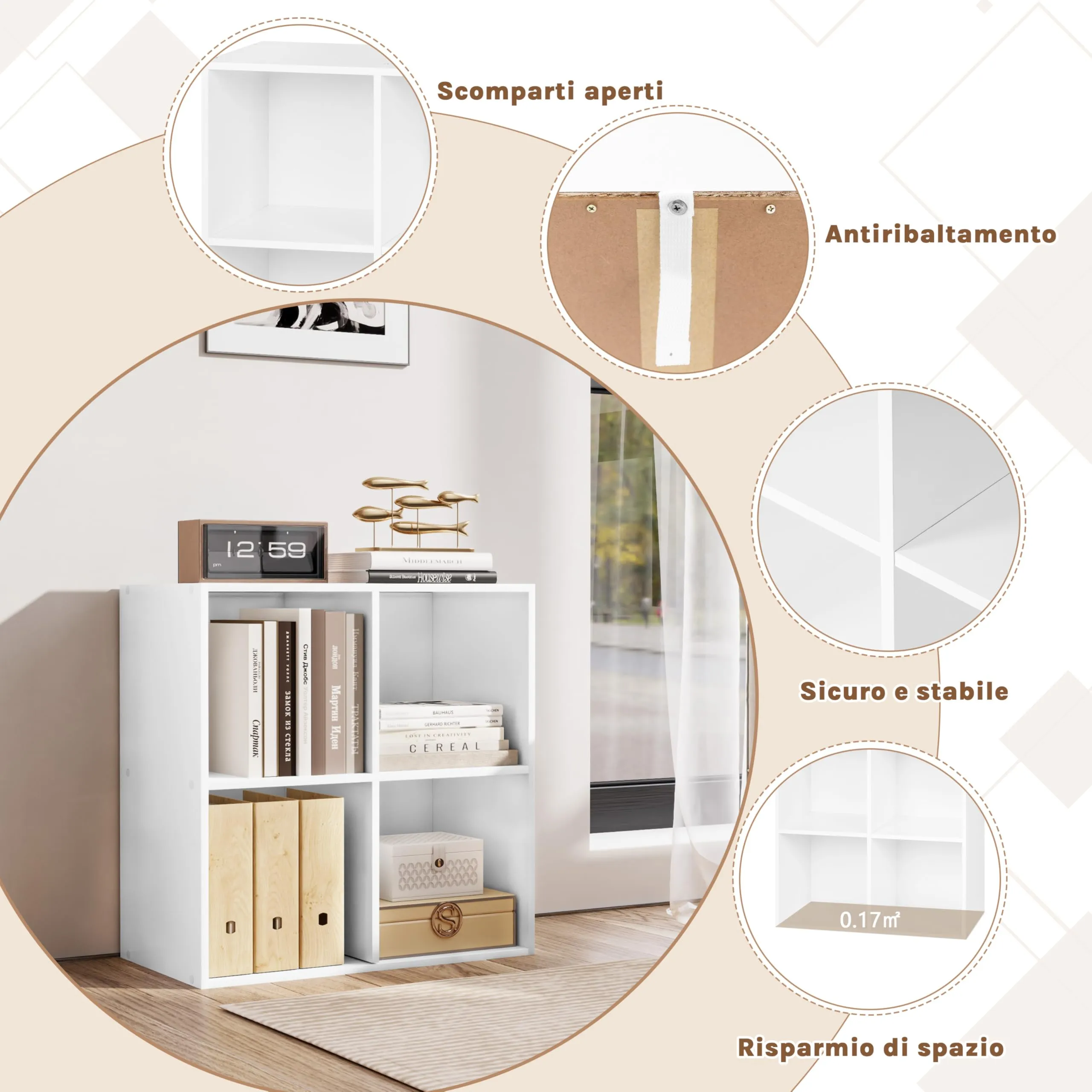 WOLTU Libreria Bassa a 4 Cubi Scaffale Moderno, Bianco - immagine 4
