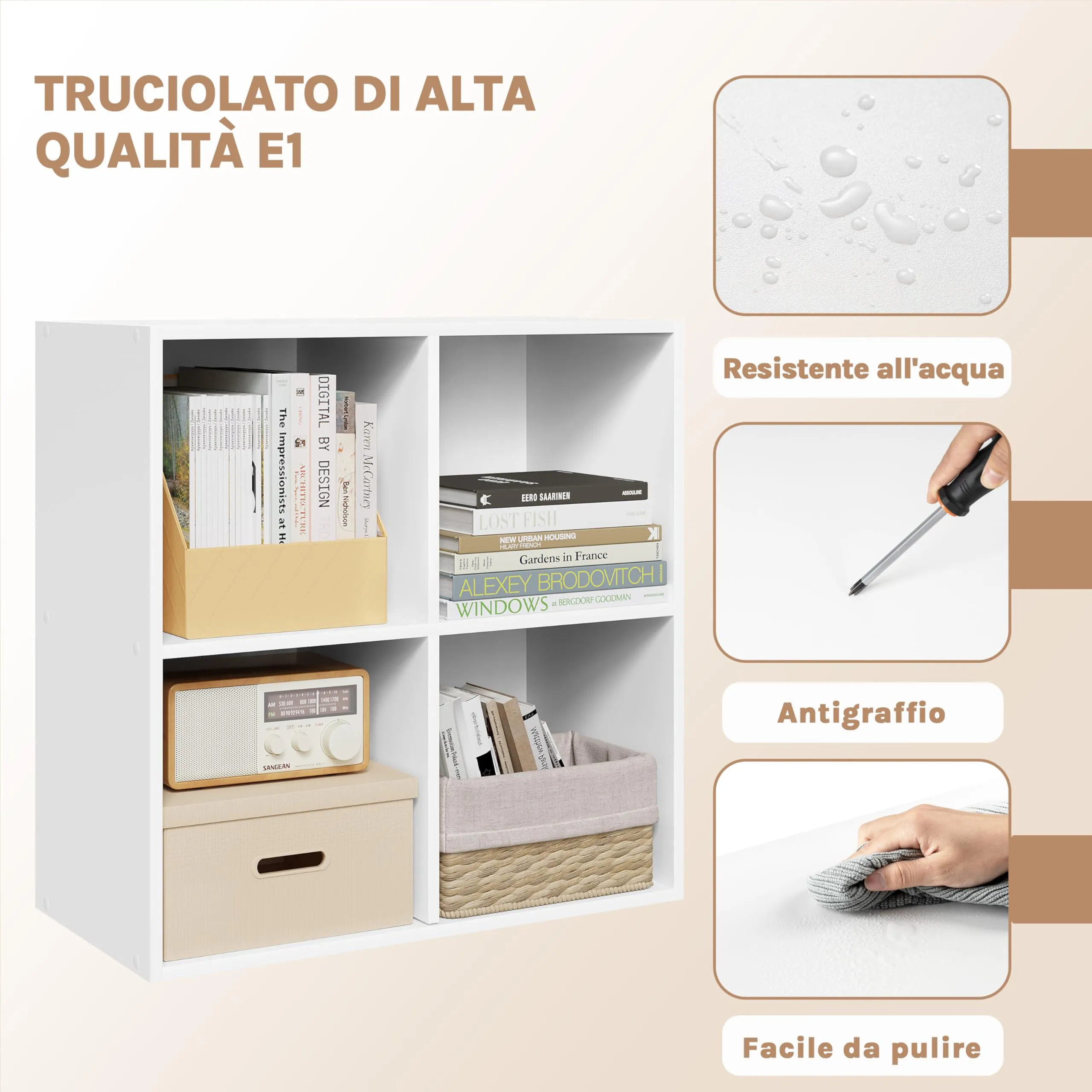 WOLTU Libreria Bassa a 4 Cubi Scaffale Moderno, Bianco - immagine 5