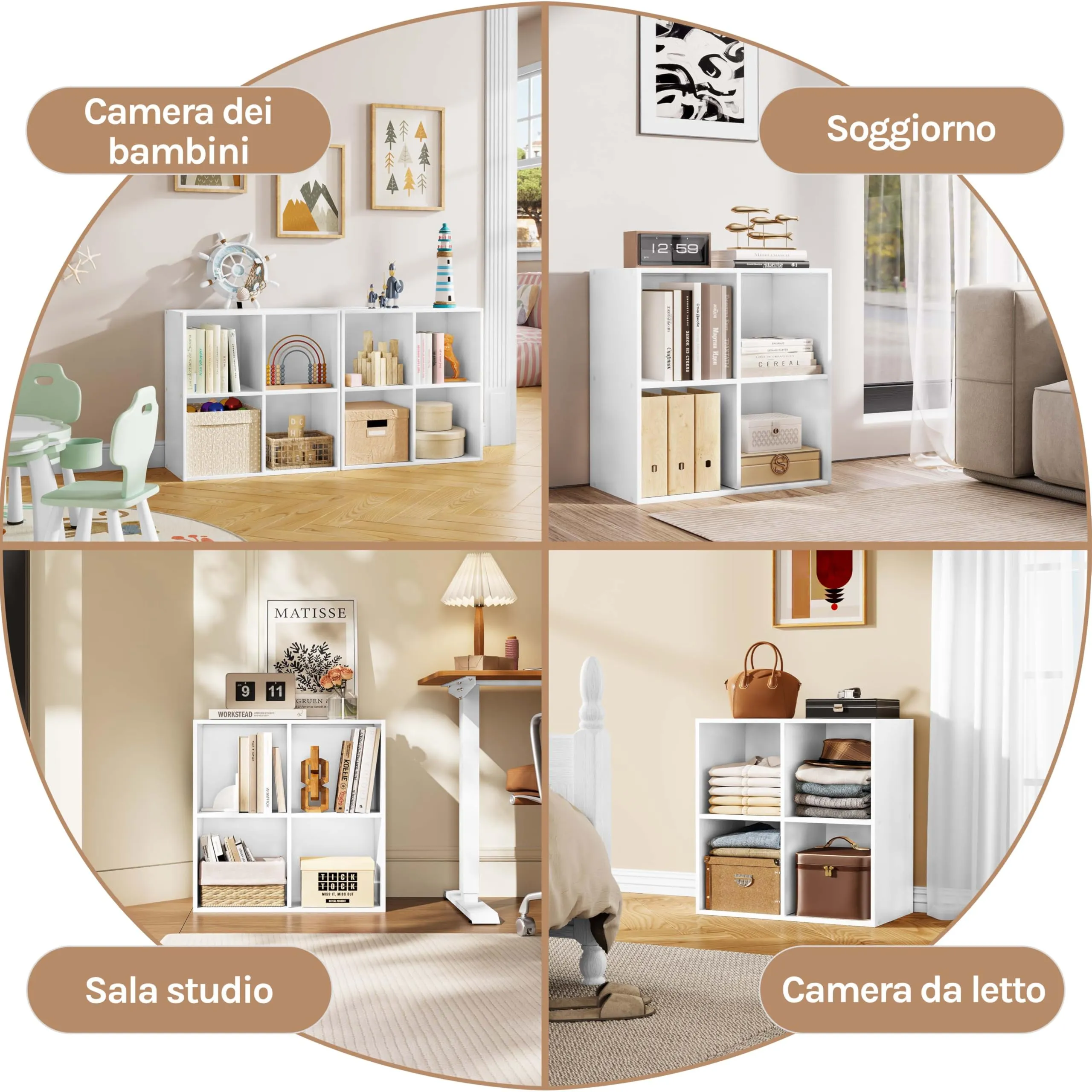 WOLTU Libreria Bassa a 4 Cubi Scaffale Moderno, Bianco - immagine 6