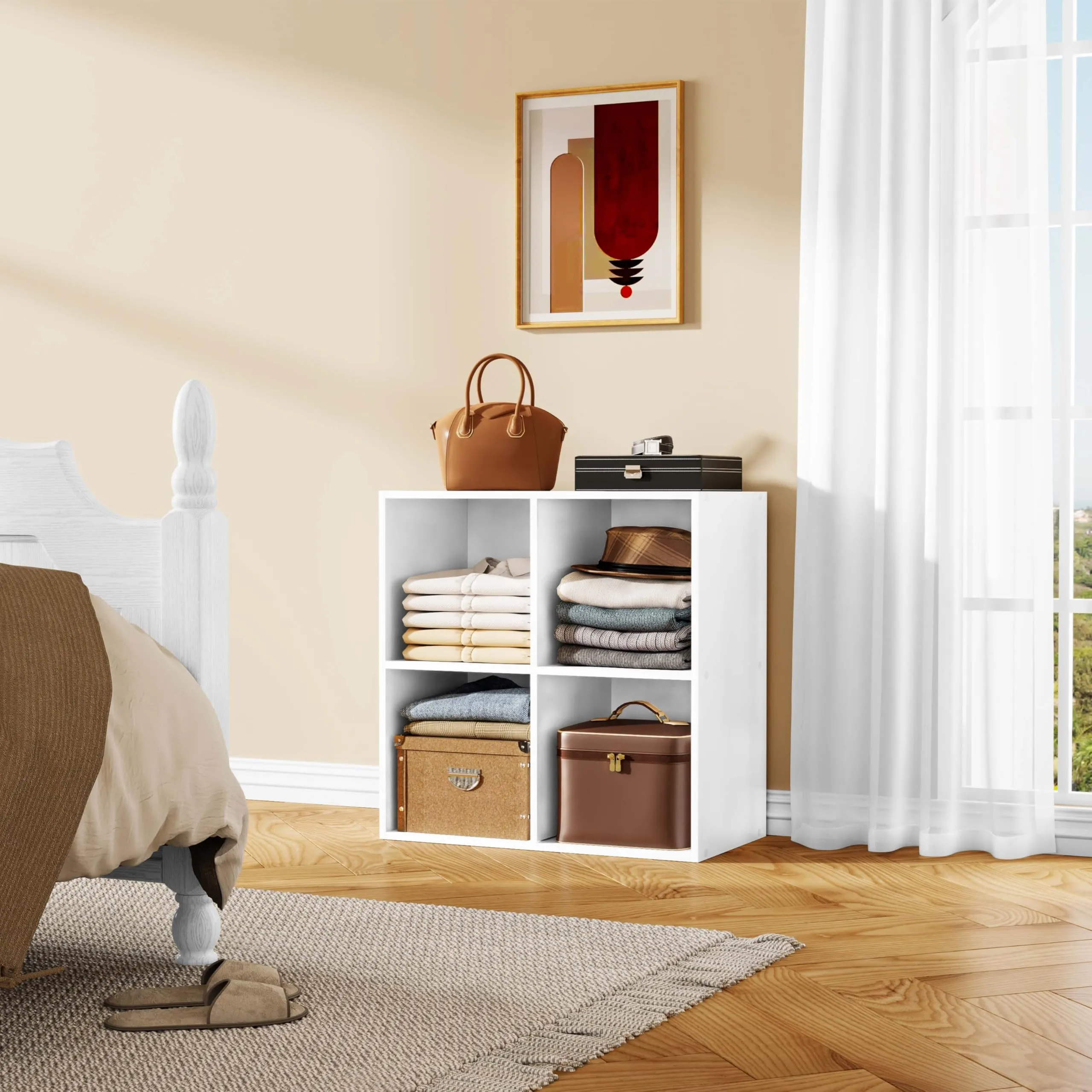 WOLTU Libreria Bassa a 4 Cubi Scaffale Moderno, Bianco - immagine 7