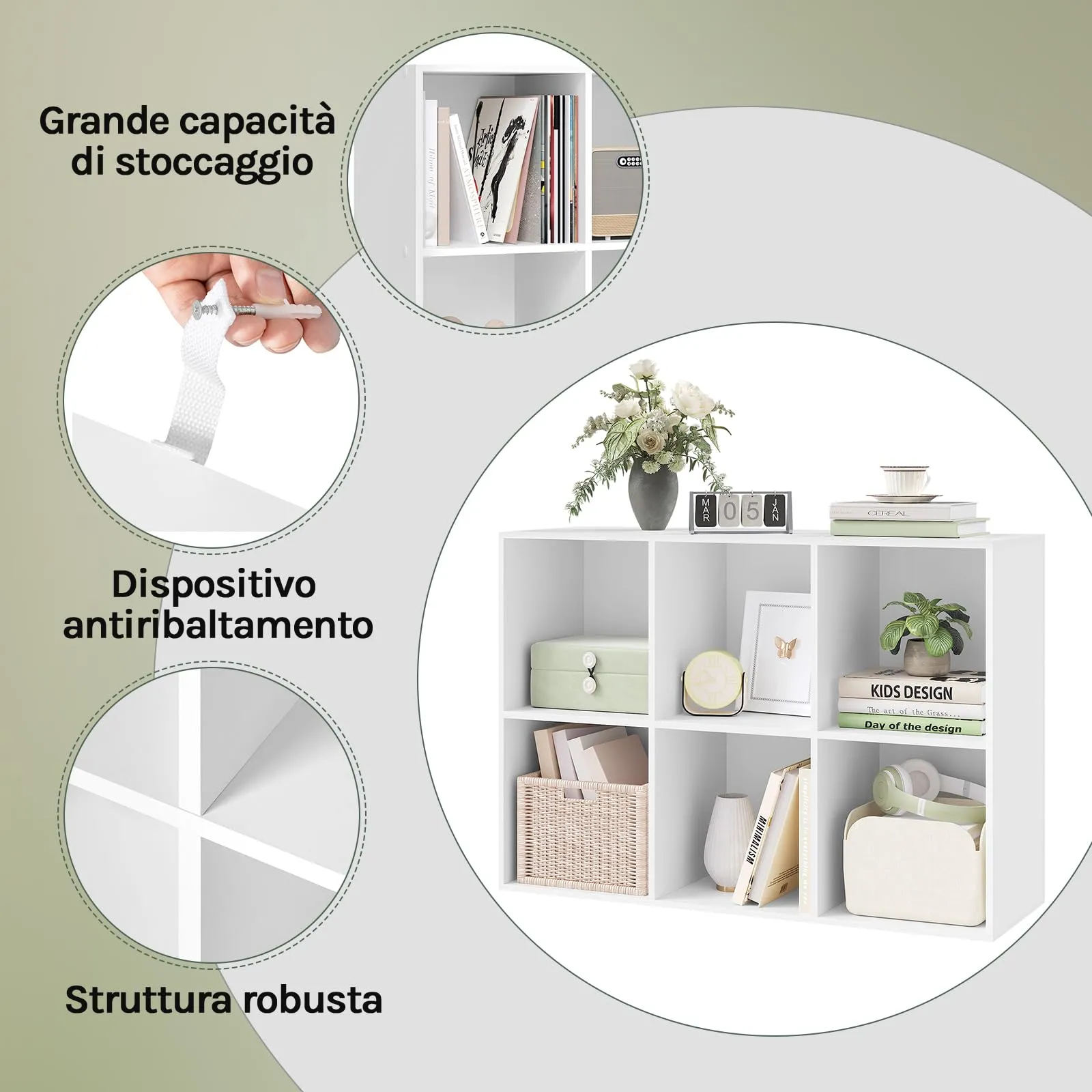 WOLTU Libreria Bianca con 6 Cubi Portaoggetti - immagine 5