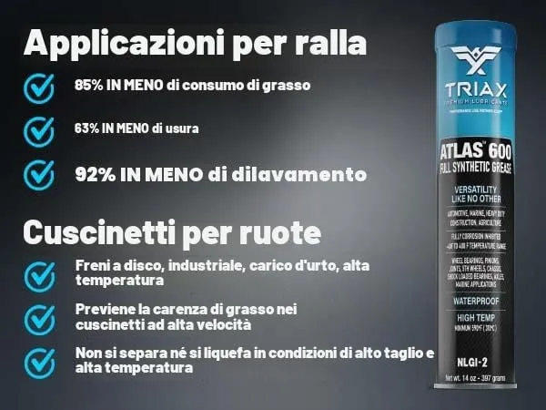 TRIAX Atlas 600 Grasso Sintetico Blu per Cuscinetti a Sfera NLGI 2, -40°C a +232°C (30 x 400g) - immagine 4