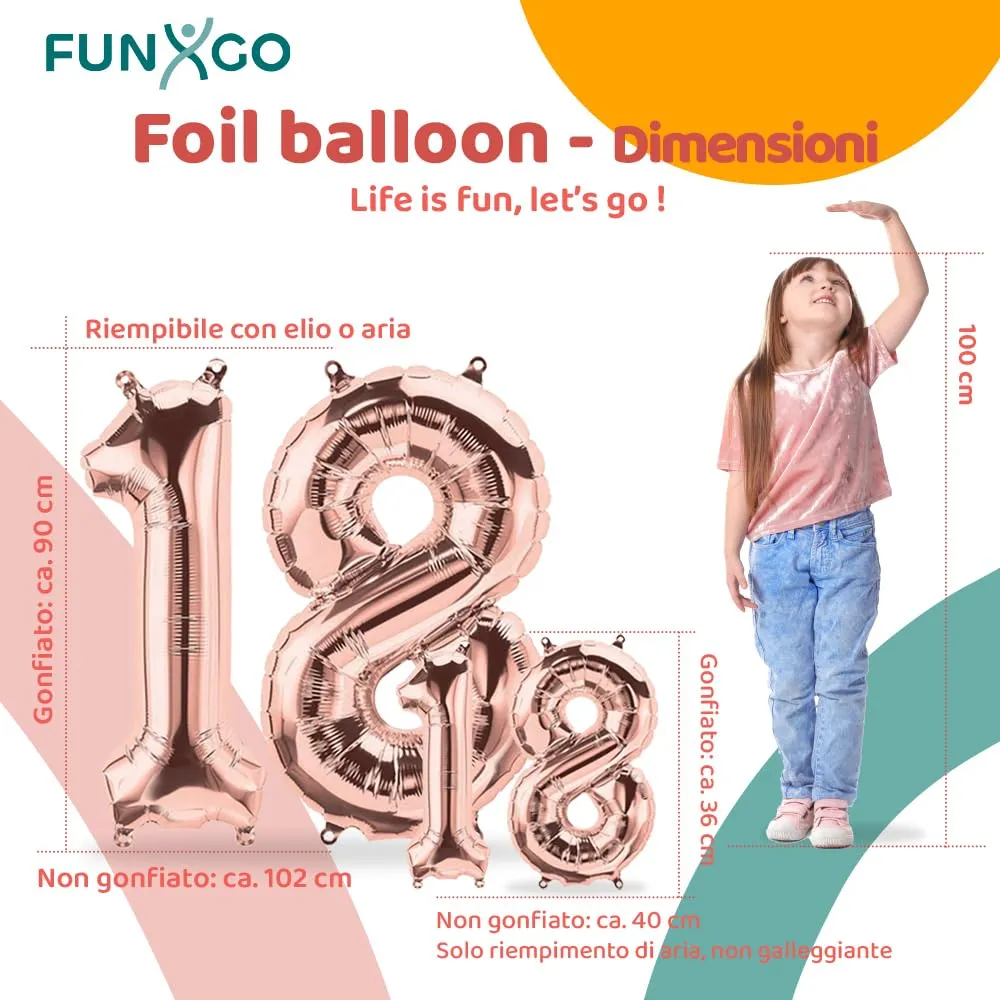 FUNXGO Palloncino Numero 18 Oro Rosa - immagine 2