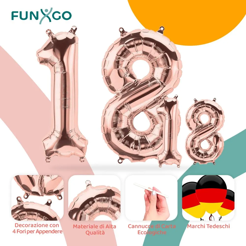FUNXGO Palloncino Numero 18 Oro Rosa - immagine 3