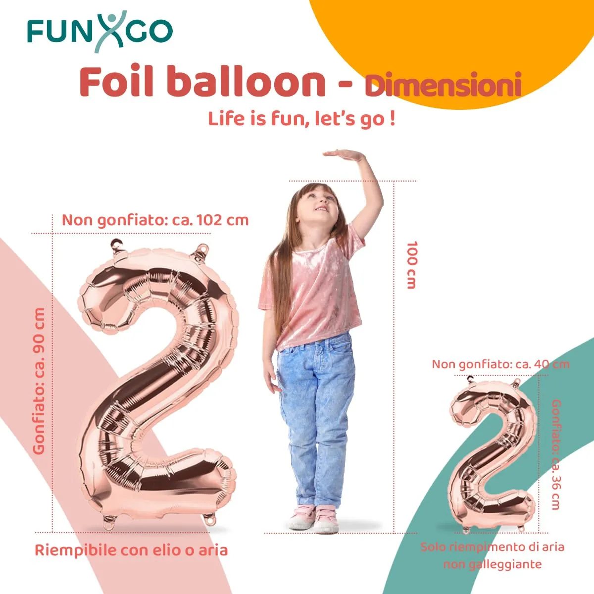 FUNXGO Palloncino Numero 2 Oro Rosa Grande - immagine 2