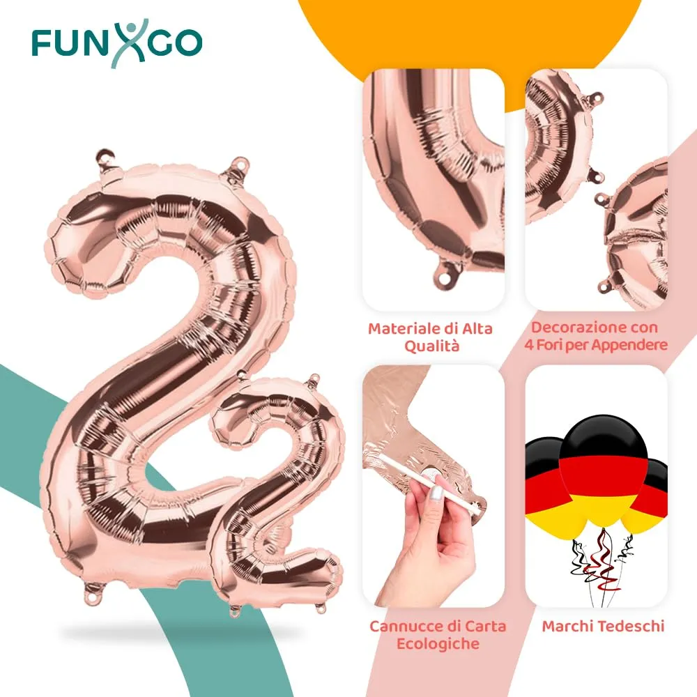 FUNXGO Palloncino Numero 2 Oro Rosa Grande - immagine 3
