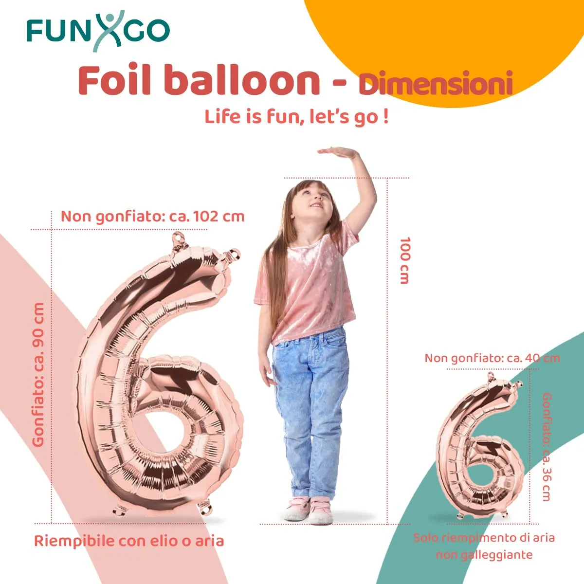 FUNXGO Palloncino Numero 6 Oro Rosa - immagine 2