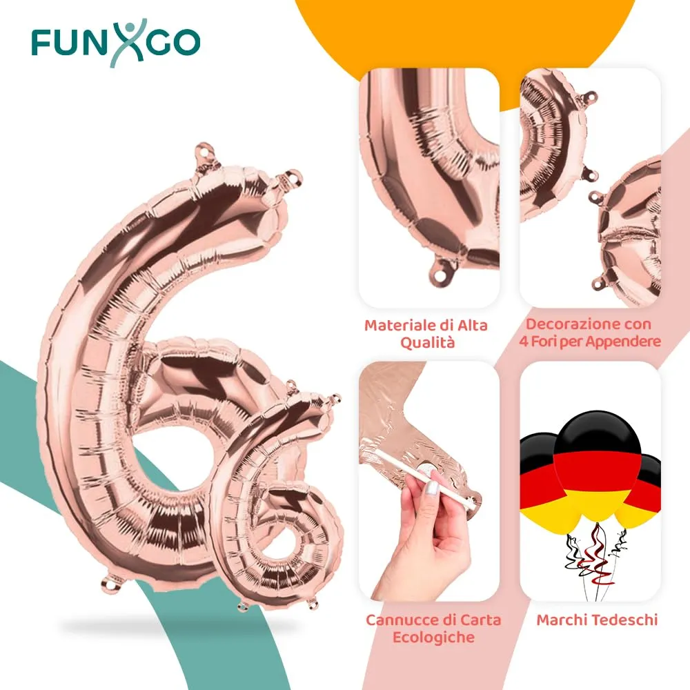FUNXGO Palloncino Numero 6 Oro Rosa - immagine 3