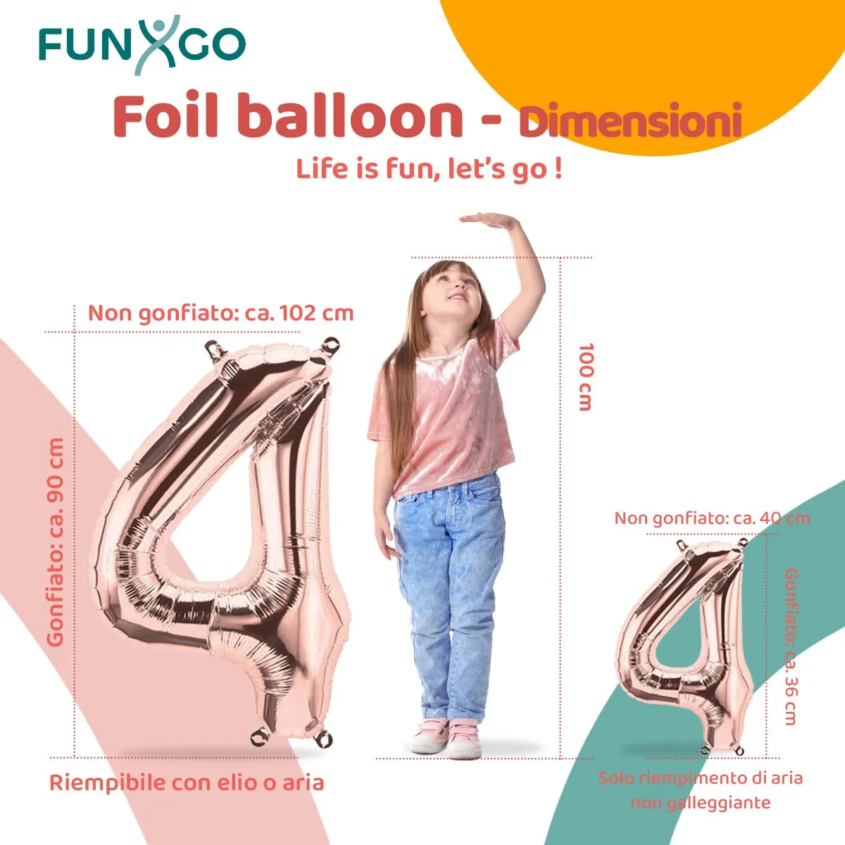 FUNXGO Palloncino Numero 4 Oro Rosa Grande - immagine 2