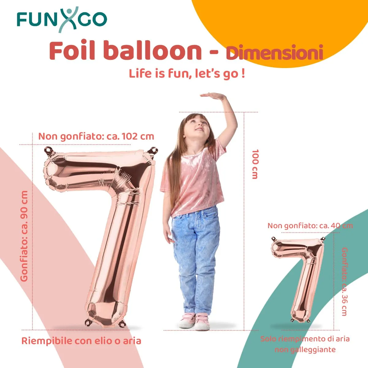 FUNXGO Palloncino Numero 7 Oro Rosa, Grande 100 cm - immagine 2