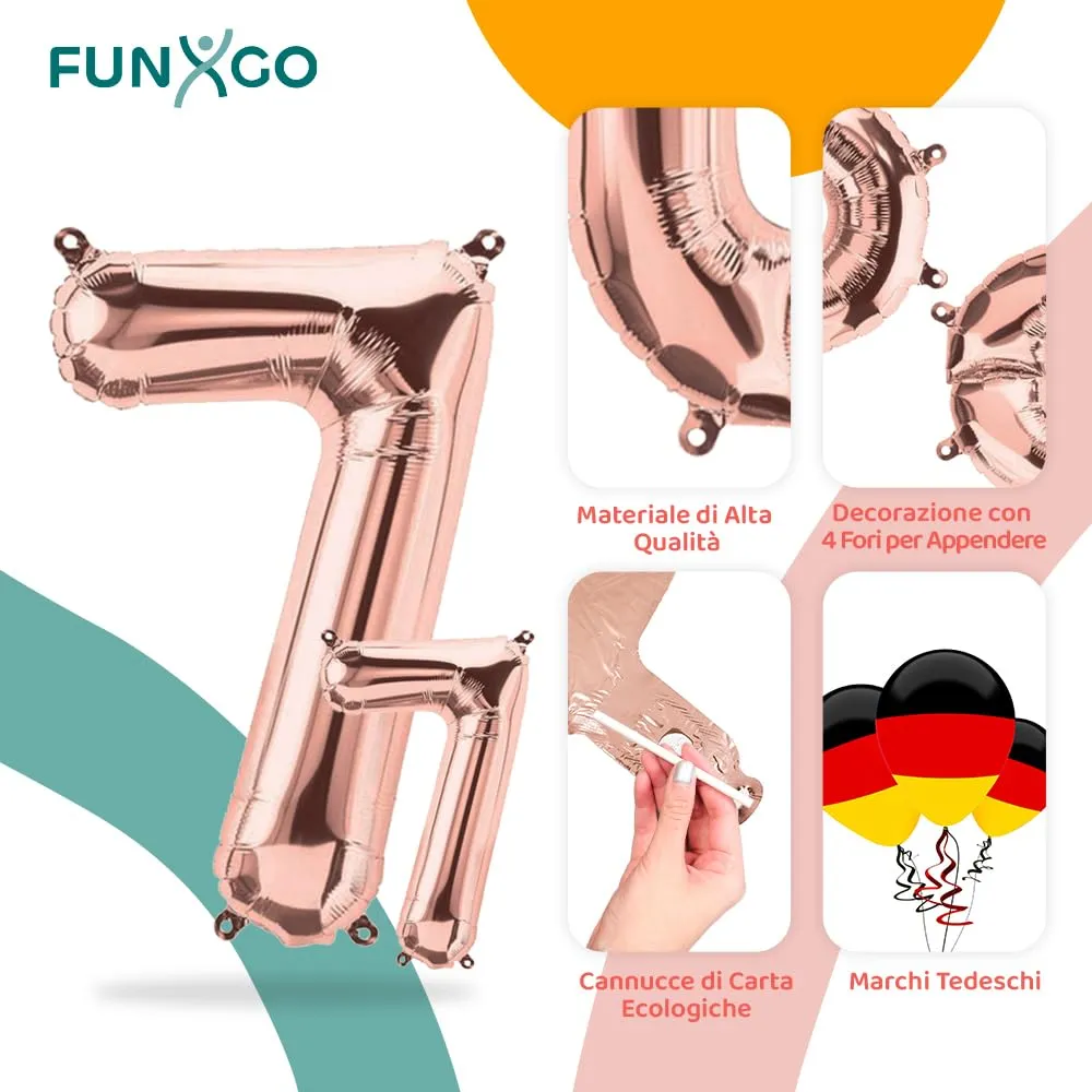 FUNXGO Palloncino Numero 7 Oro Rosa, Grande 100 cm - immagine 3