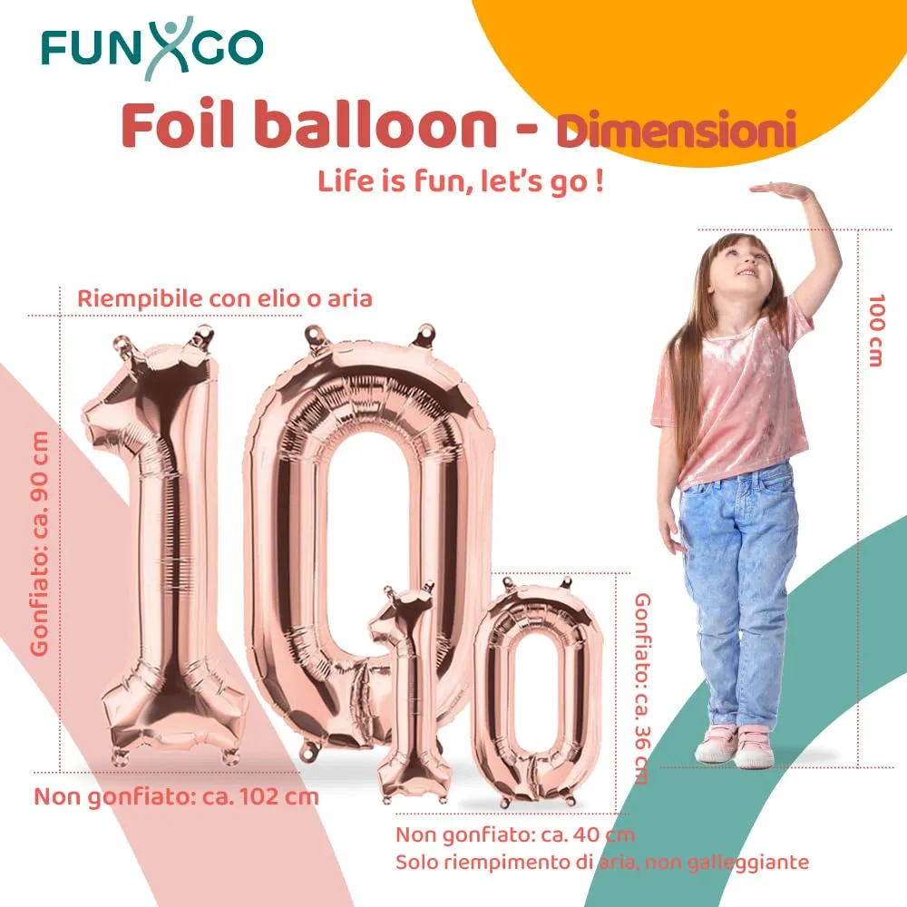 FUNXGO Palloncino Numero 10 Oro Rosa - immagine 2