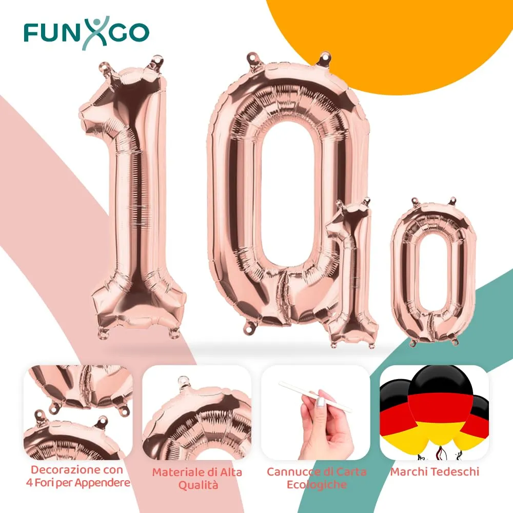 FUNXGO Palloncino Numero 10 Oro Rosa - immagine 3