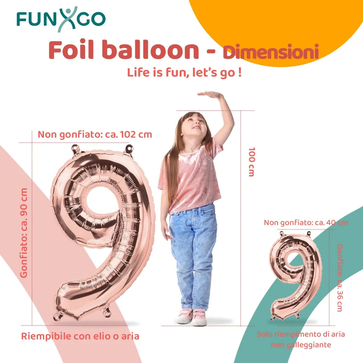 FUNXGO Palloncino Numero 9 Oro Rosa - immagine 2