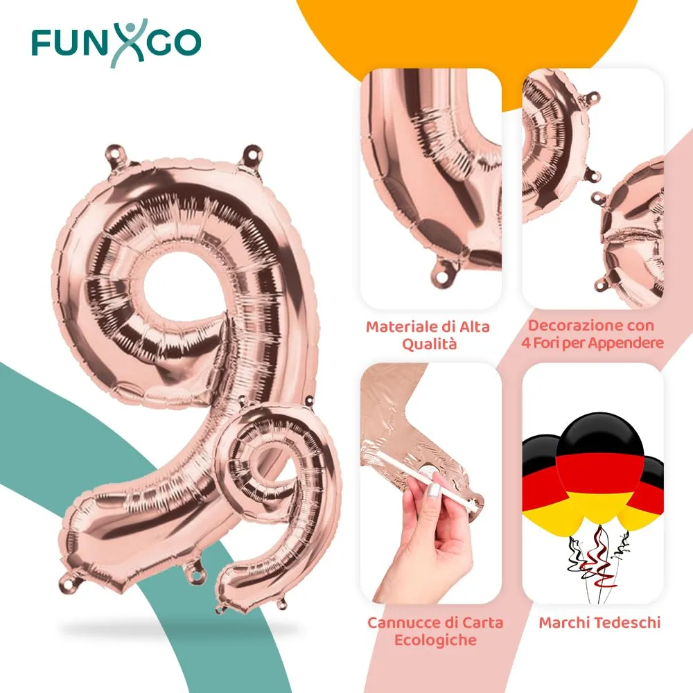 FUNXGO Palloncino Numero 9 Oro Rosa - immagine 3