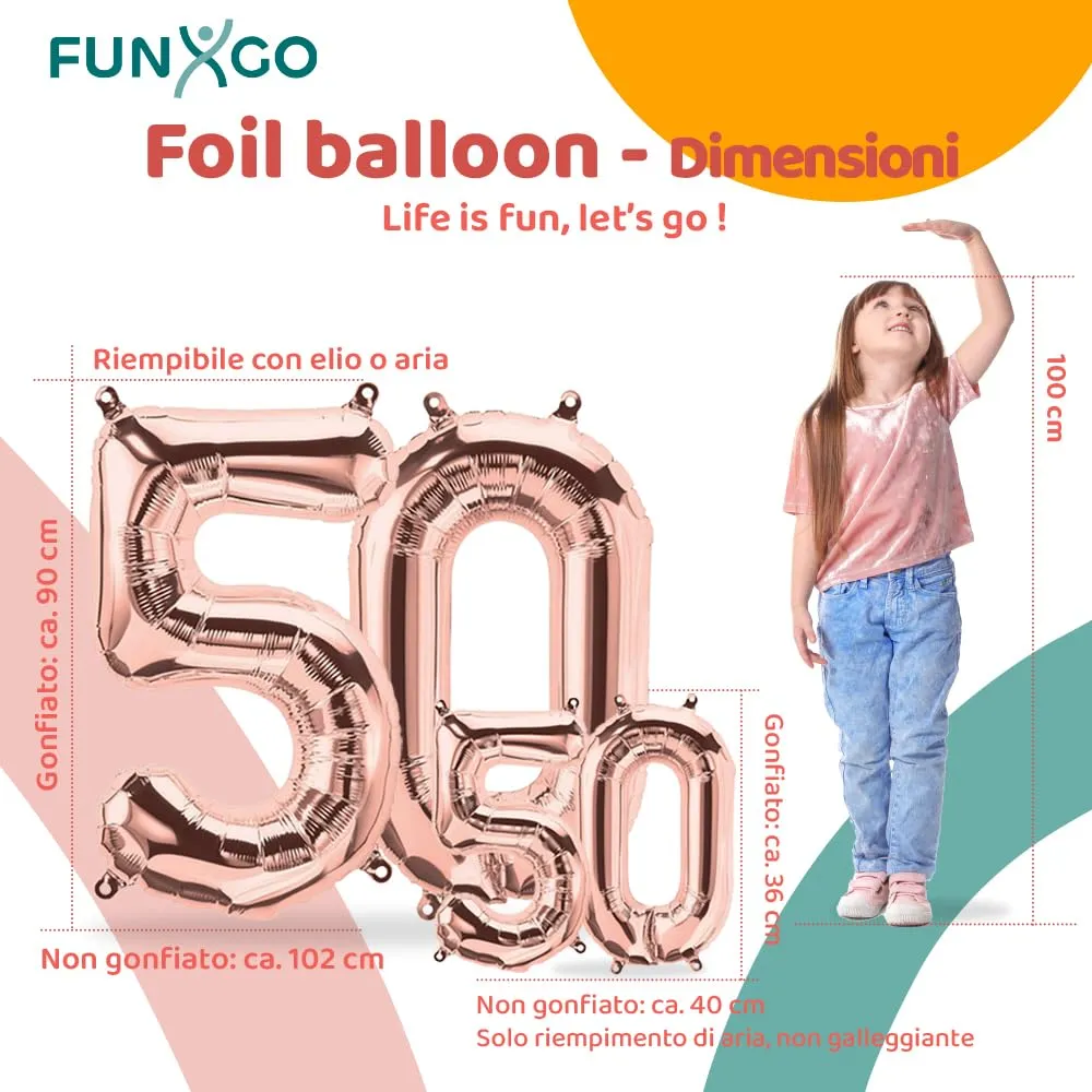 FUNXGO Palloncino Numero 50 Oro Rosa - immagine 2