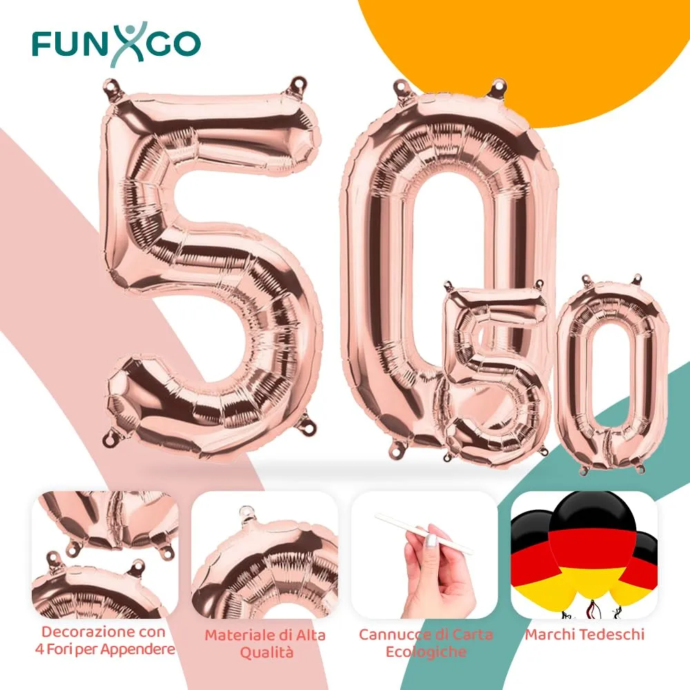 FUNXGO Palloncino Numero 50 Oro Rosa - immagine 3