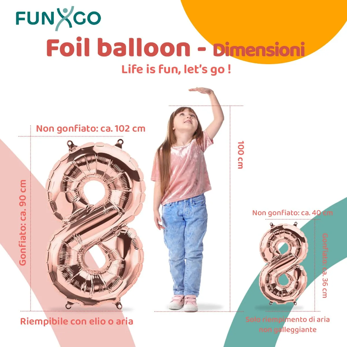 FUNXGO Palloncino Numero 8 Oro Rosa - immagine 2