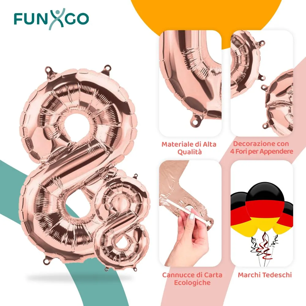 FUNXGO Palloncino Numero 8 Oro Rosa - immagine 3