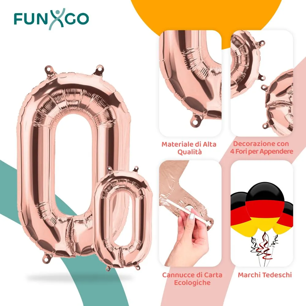 FUNXGO Palloncino Numero 0 Oro Rosa Grande - immagine 3