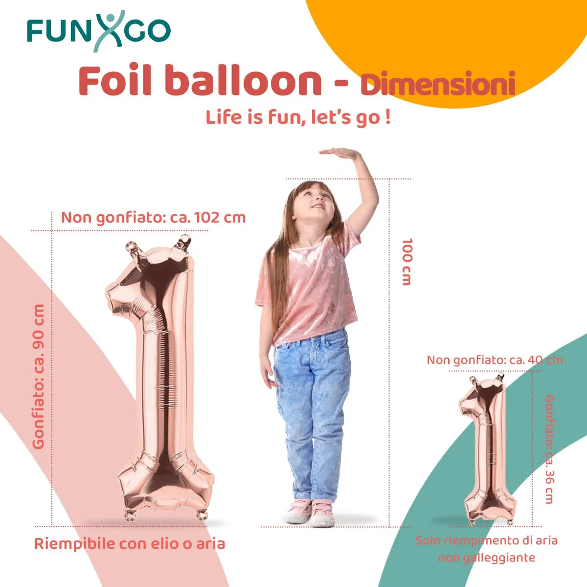 FUNXGO Palloncini in Pellicola Numero 1, Oro Rosa, 2 Pezzi (100 cm e 38 cm) - immagine 2