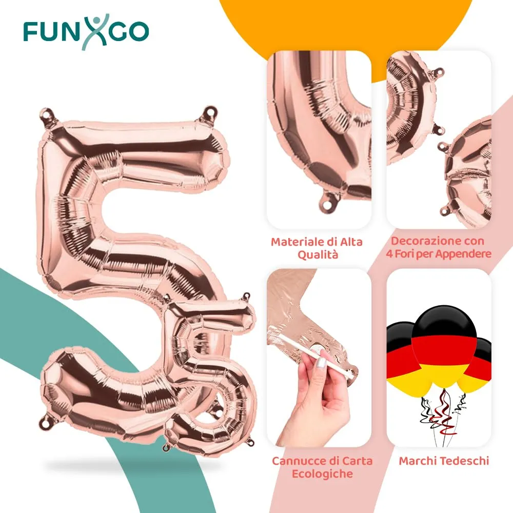 FUNXGO Palloncini in pellicola numero 5, oro rosa, 2 pezzi (42" e 17") - immagine 3