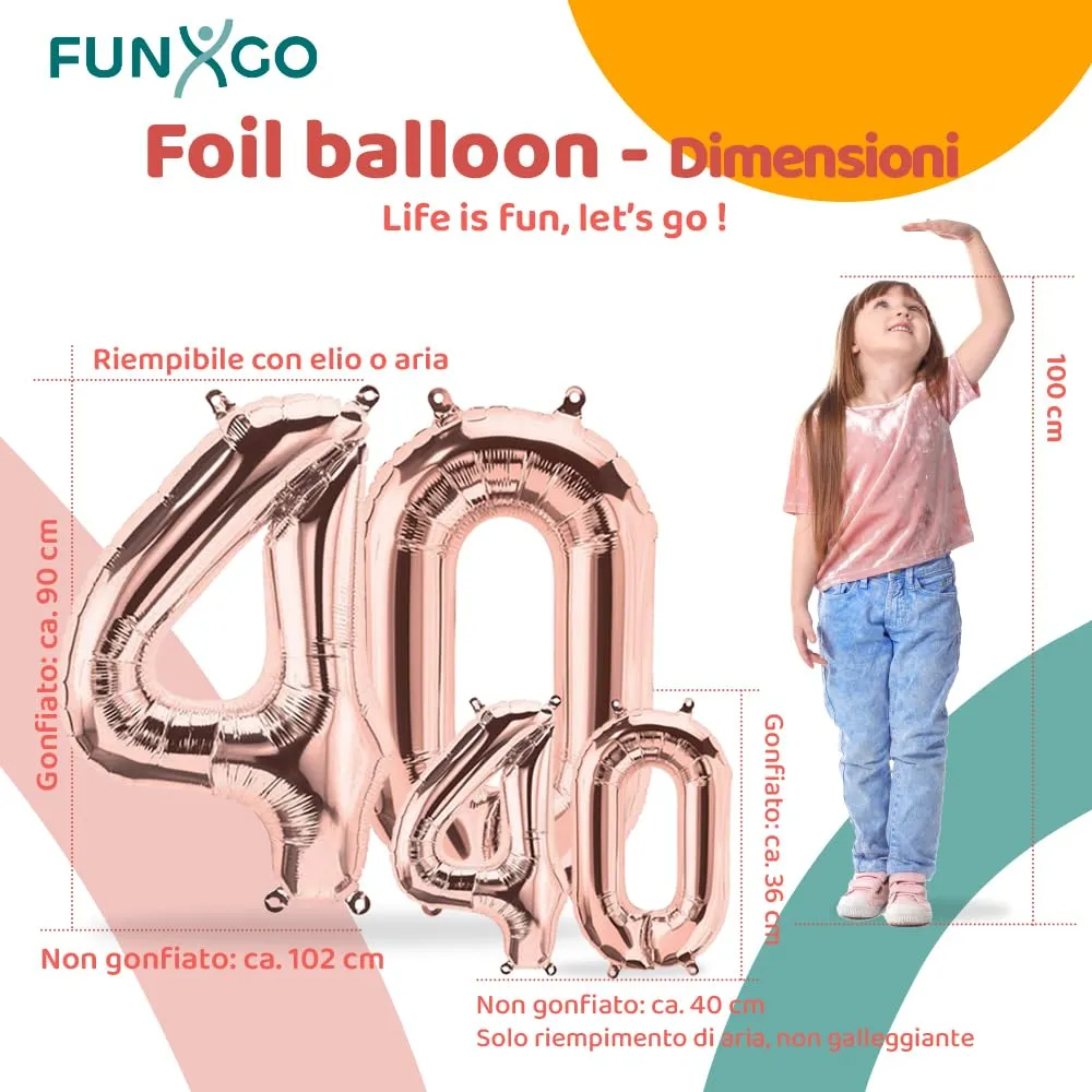 FUNXGO Palloncino Numero 40 Oro Rosa - immagine 2