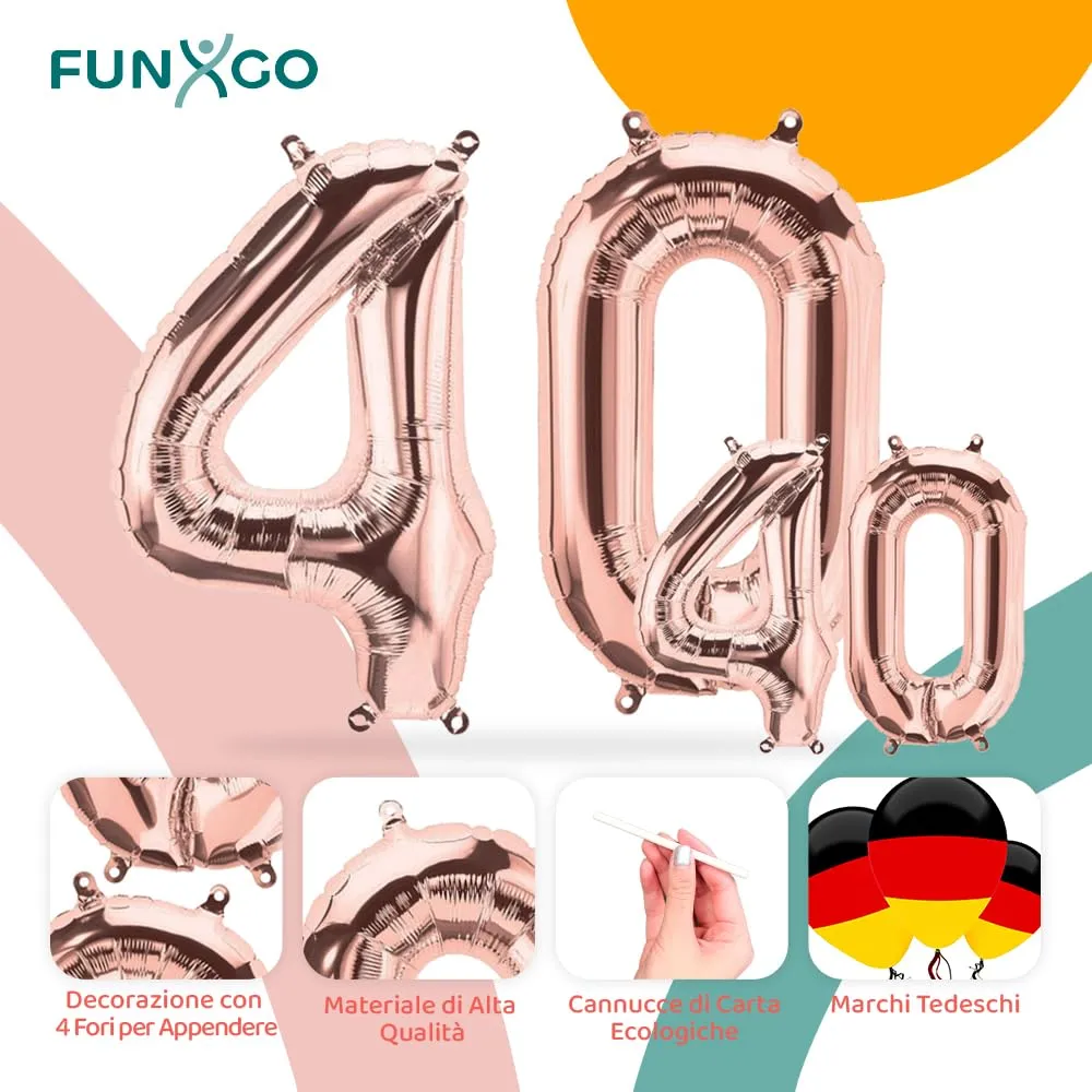 FUNXGO Palloncino Numero 40 Oro Rosa - immagine 3