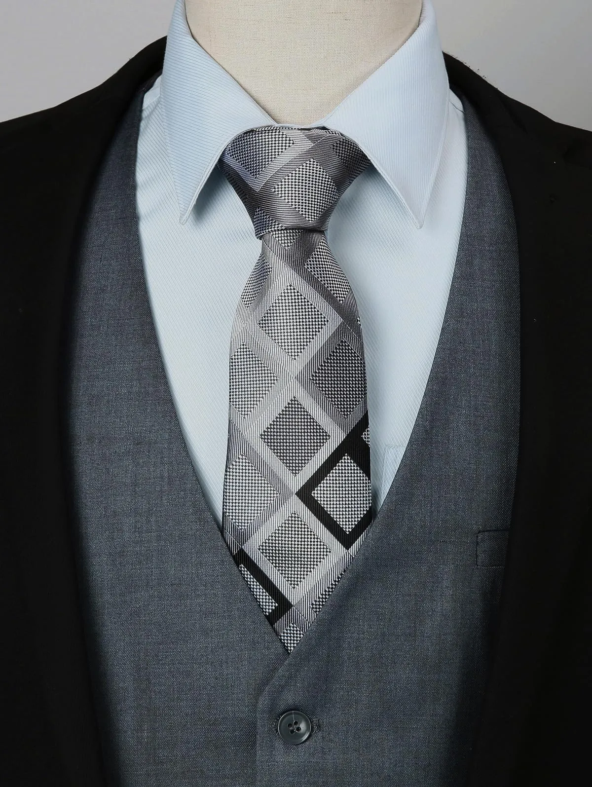 HISDERN Gilet da uomo in cotone grigio formale - immagine 3