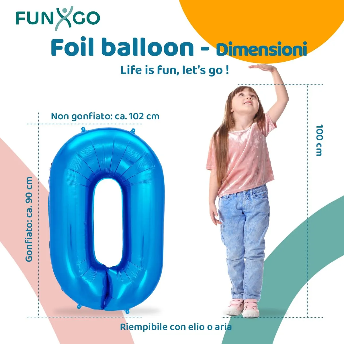 FUNXGO Palloncino in pellicola Numero 0, Blu - immagine 2