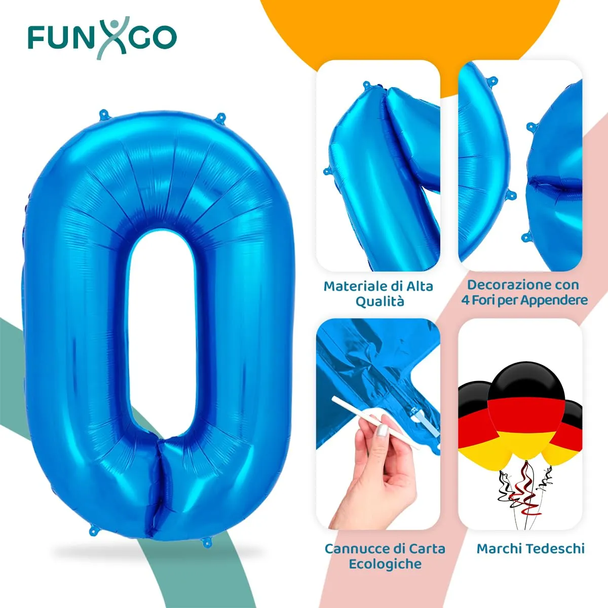FUNXGO Palloncino in pellicola Numero 0, Blu - immagine 3