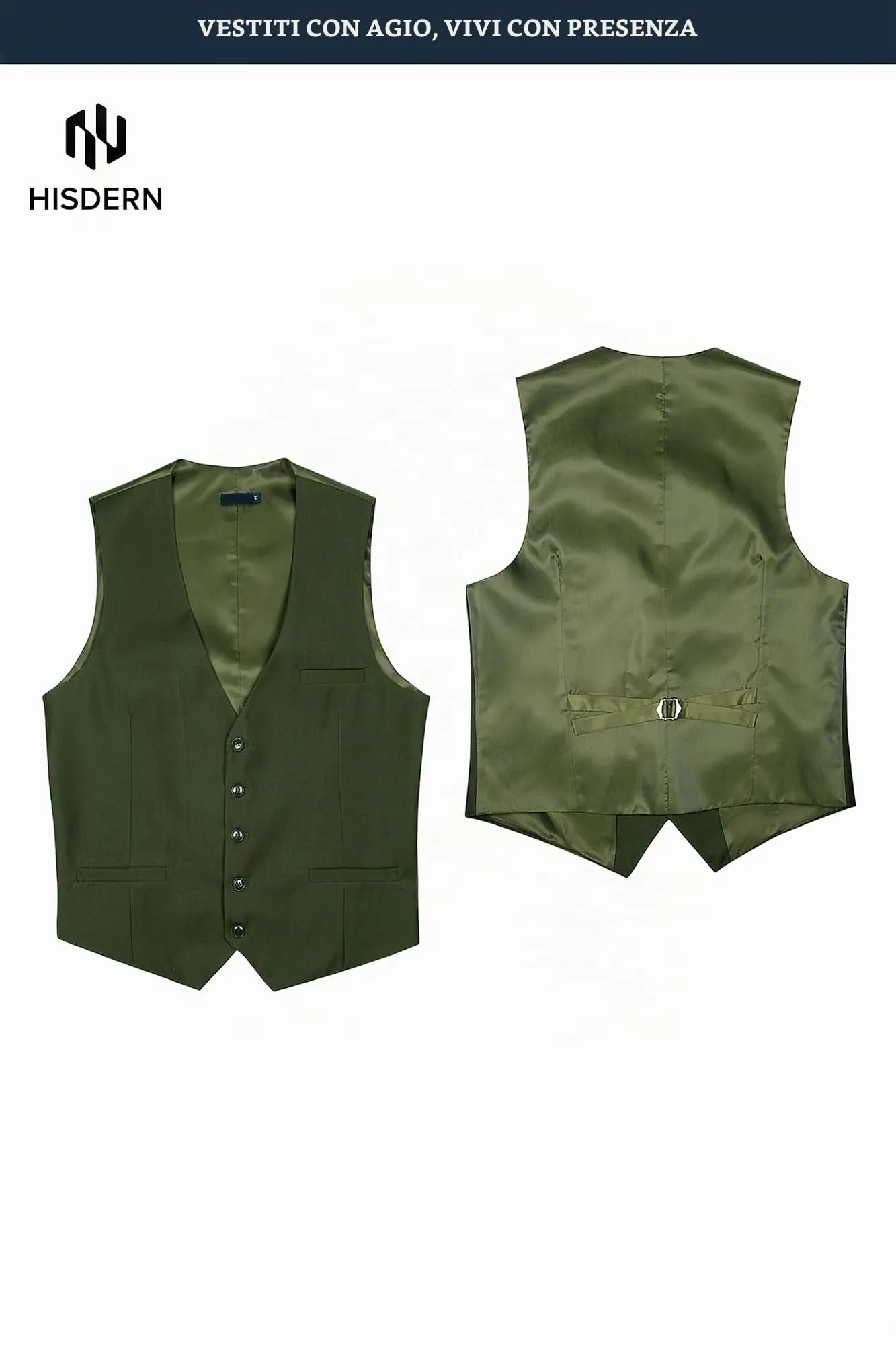 HISDERN Gilet da Uomo in Cotone Verde - immagine 5