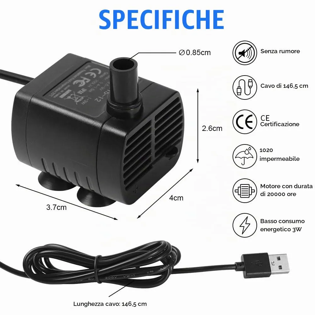 Flintronic Pompa Fontanella per Gatti, 3.5-9V 1-3W, 200L/H, Nero - immagine 2