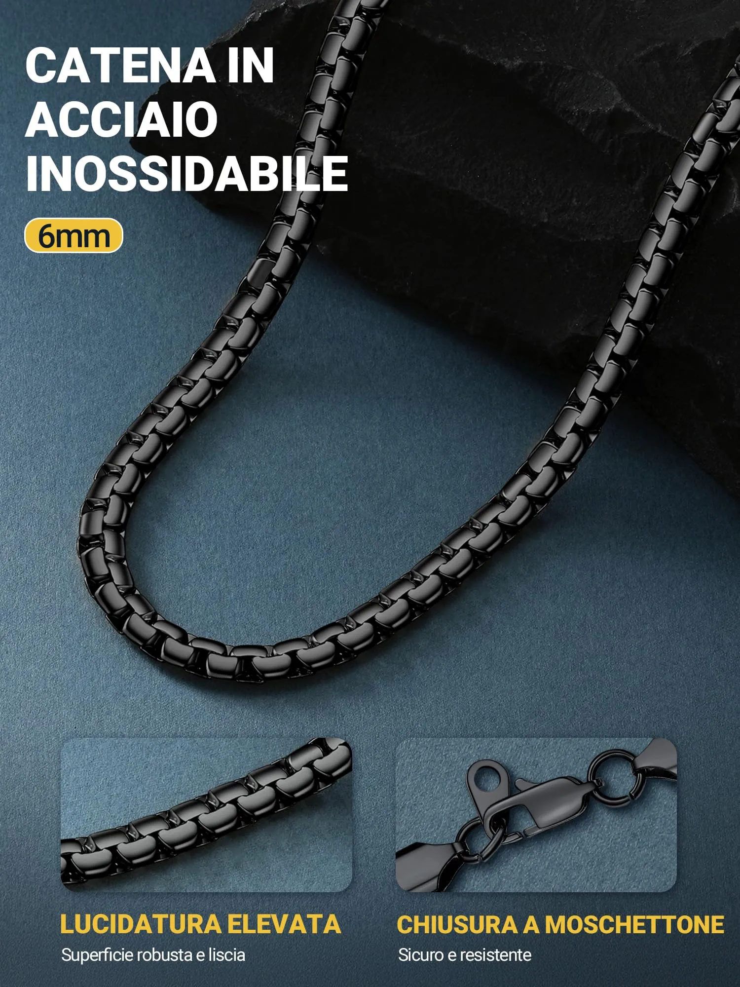 PROSTEEL Collana Catena Scatola Piatta in Acciaio Inossidabile, 4mm/6mm - immagine 3