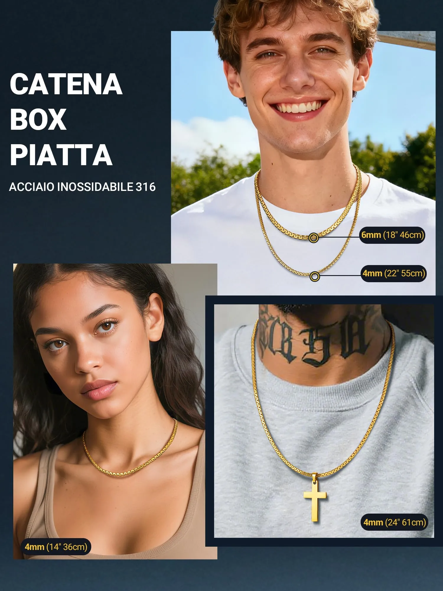 PROSTEEL Collana Catena Scatola Piatta in Acciaio Inossidabile, 4mm 6mm - immagine 6