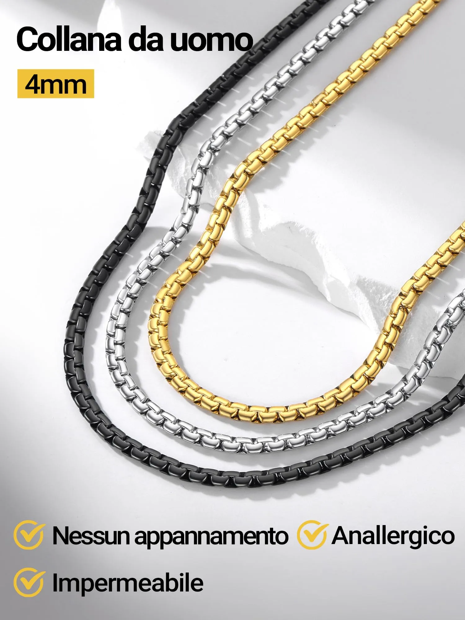 PROSTEEL Collana Catena Scatola Piatta in Acciaio Inossidabile, 4mm 6mm - immagine 8