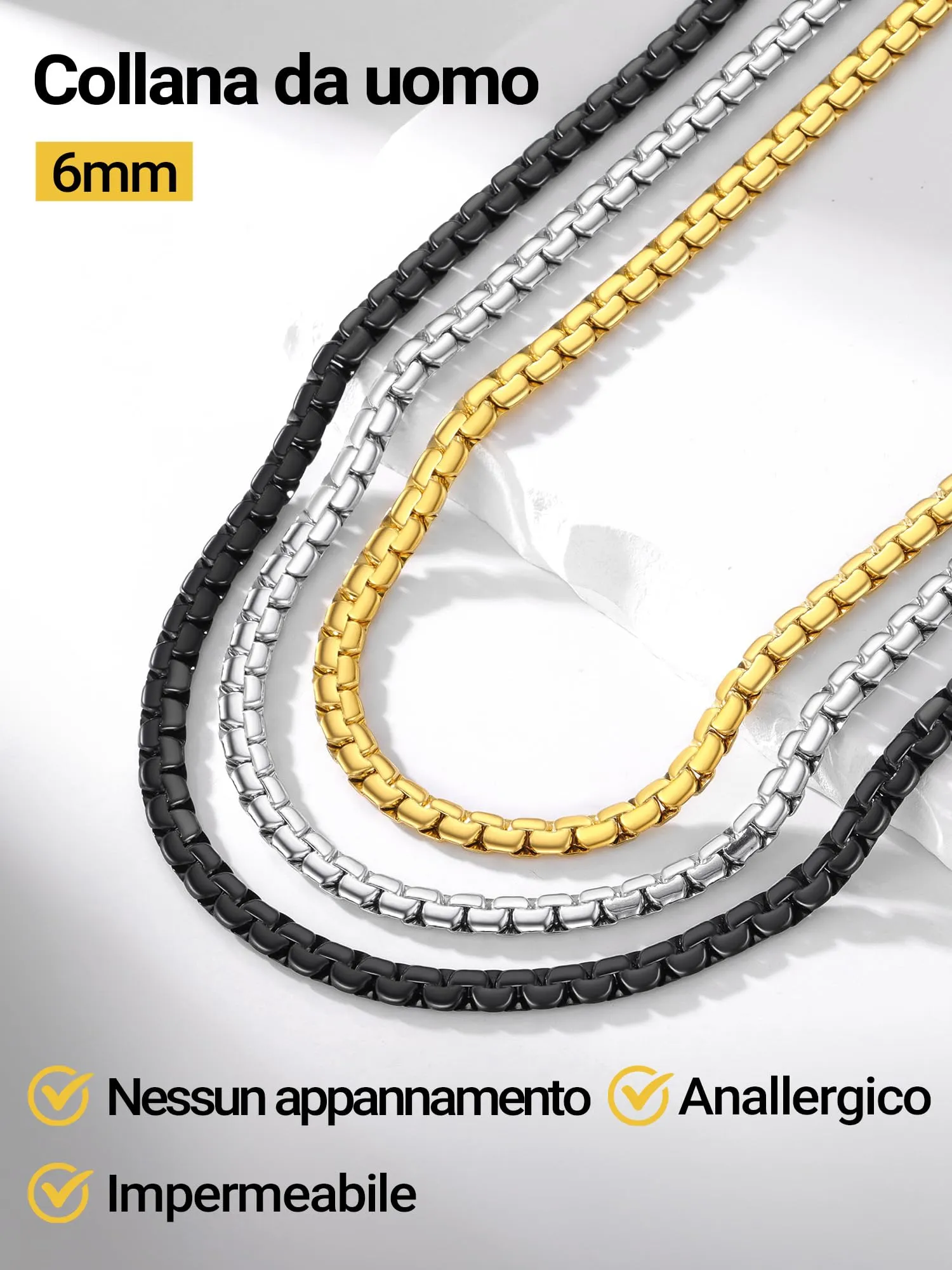 PROSTEEL Collana Catena a Scatola Piatta in Acciaio Inossidabile, 4mm 6mm - immagine 8