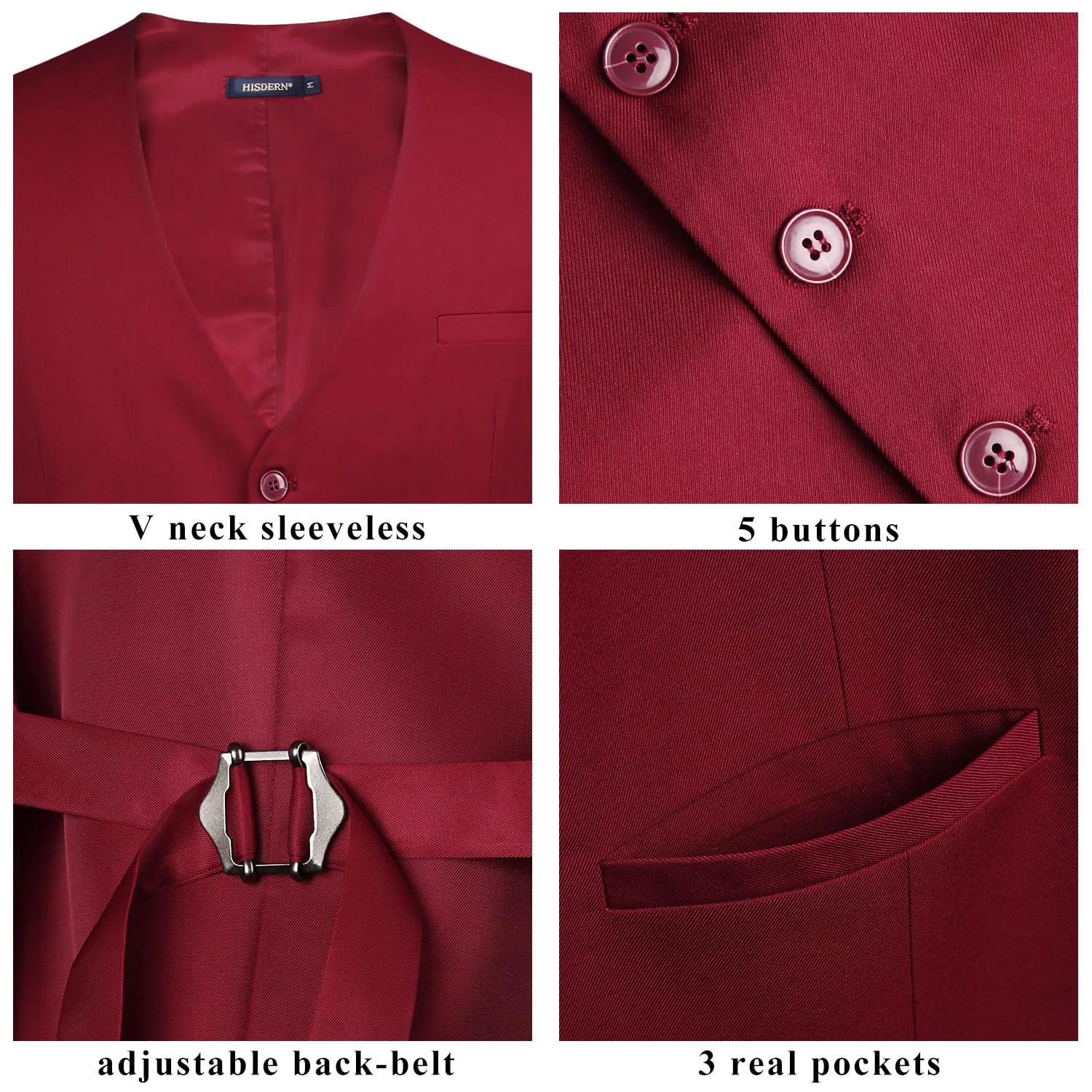 HISDERN Gilet da Uomo in Cotone Tinta Unita Bordeaux - immagine 4