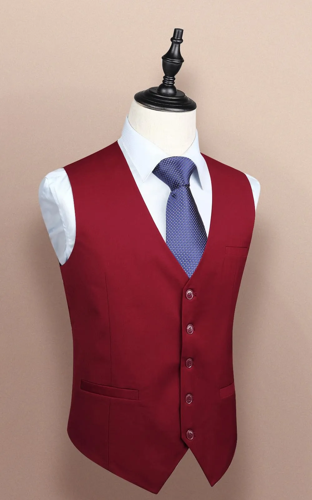 HISDERN Gilet da Uomo in Cotone Tinta Unita Bordeaux - immagine 6