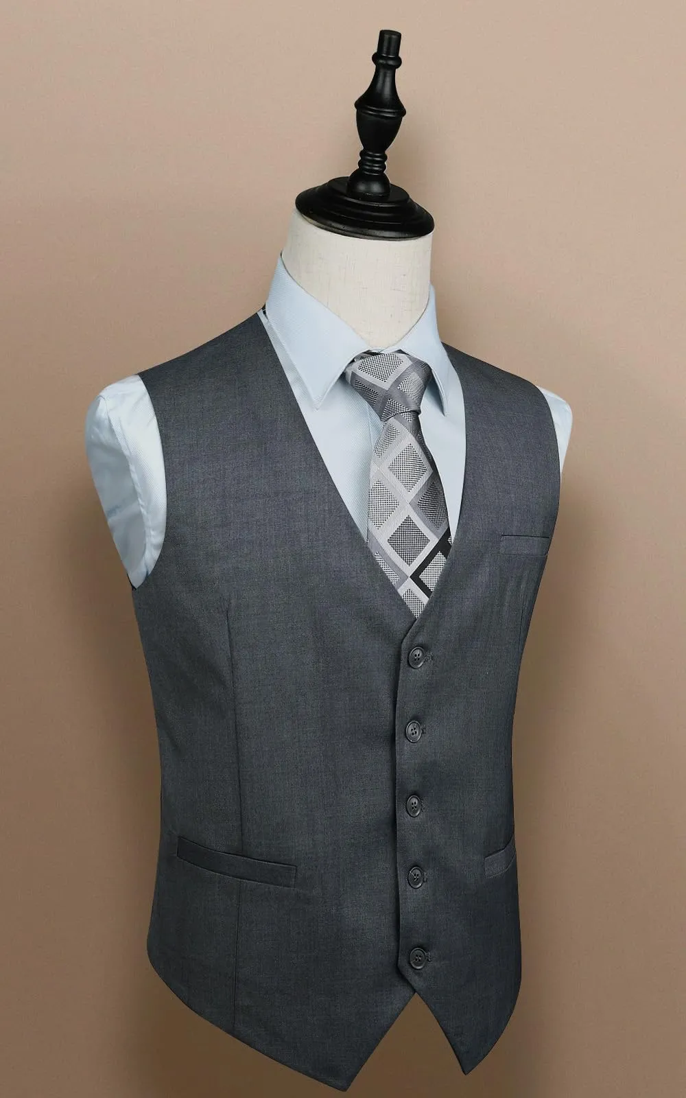 HISDERN Gilet da Uomo in Cotone Grigio Formale da Lavoro - immagine 6
