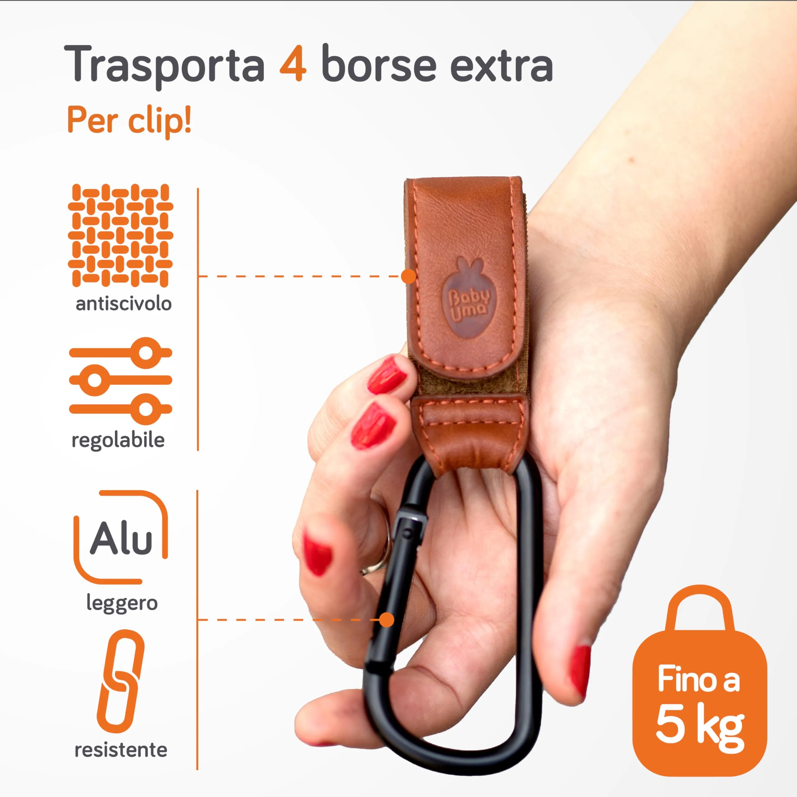 Baby Uma Ganci Passeggino Porta Borse in Similpelle, 2 Pezzi - immagine 4