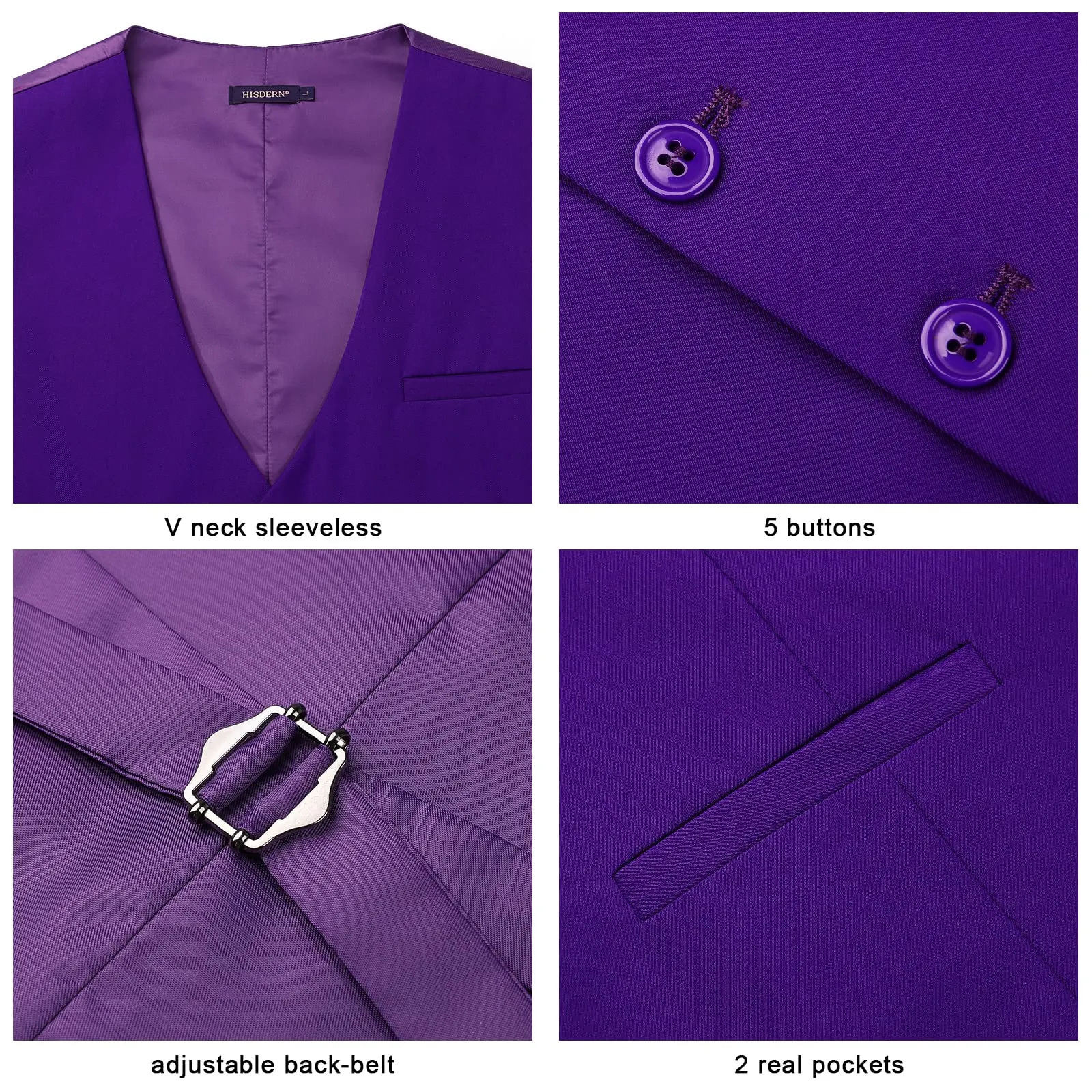 HISDERN Gilet da Abito da Uomo in Cotone, Viola, 3XL - immagine 5