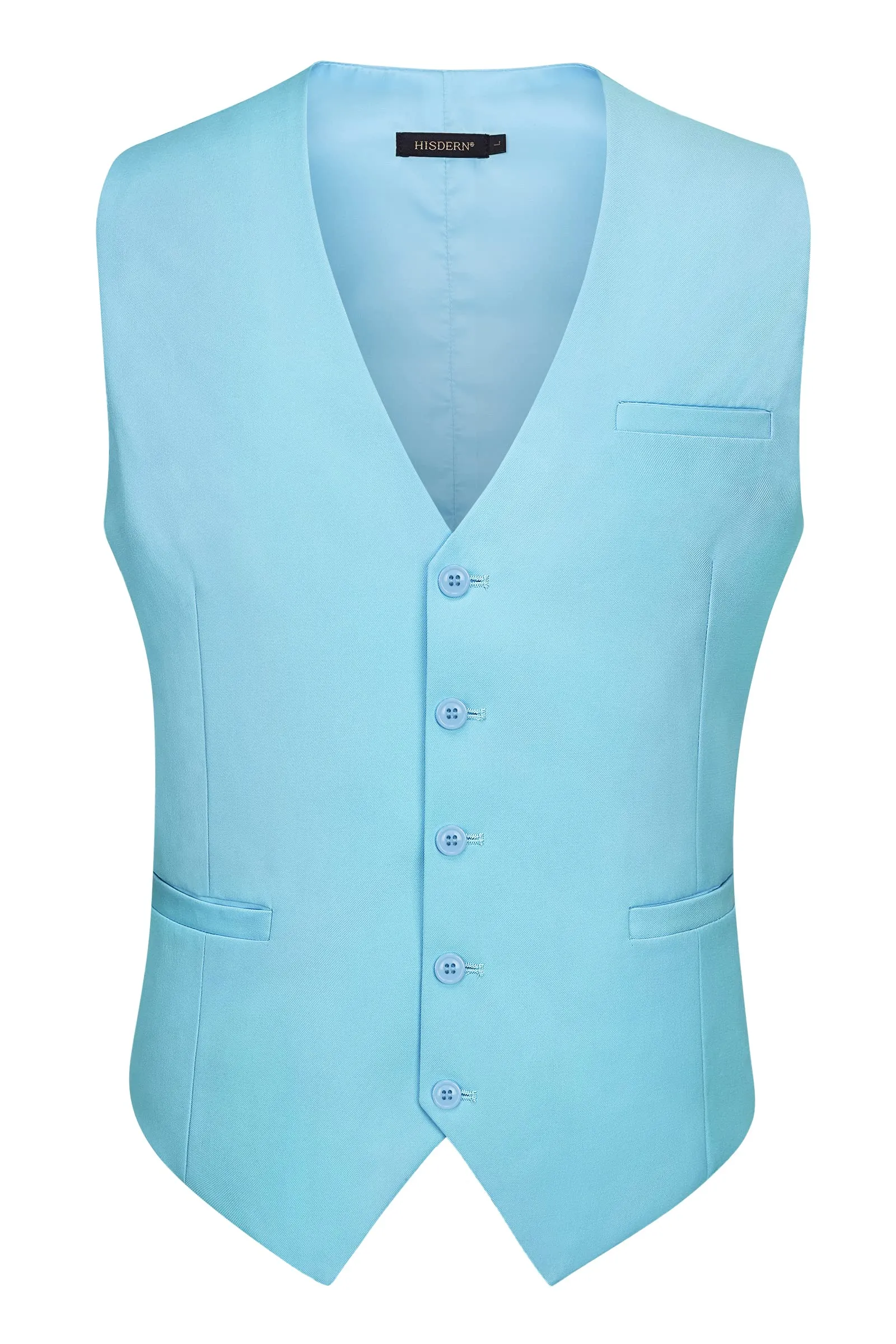 HISDERN Gilet da Abito da Uomo in Cotone, Azzurro, 4XL - immagine 2