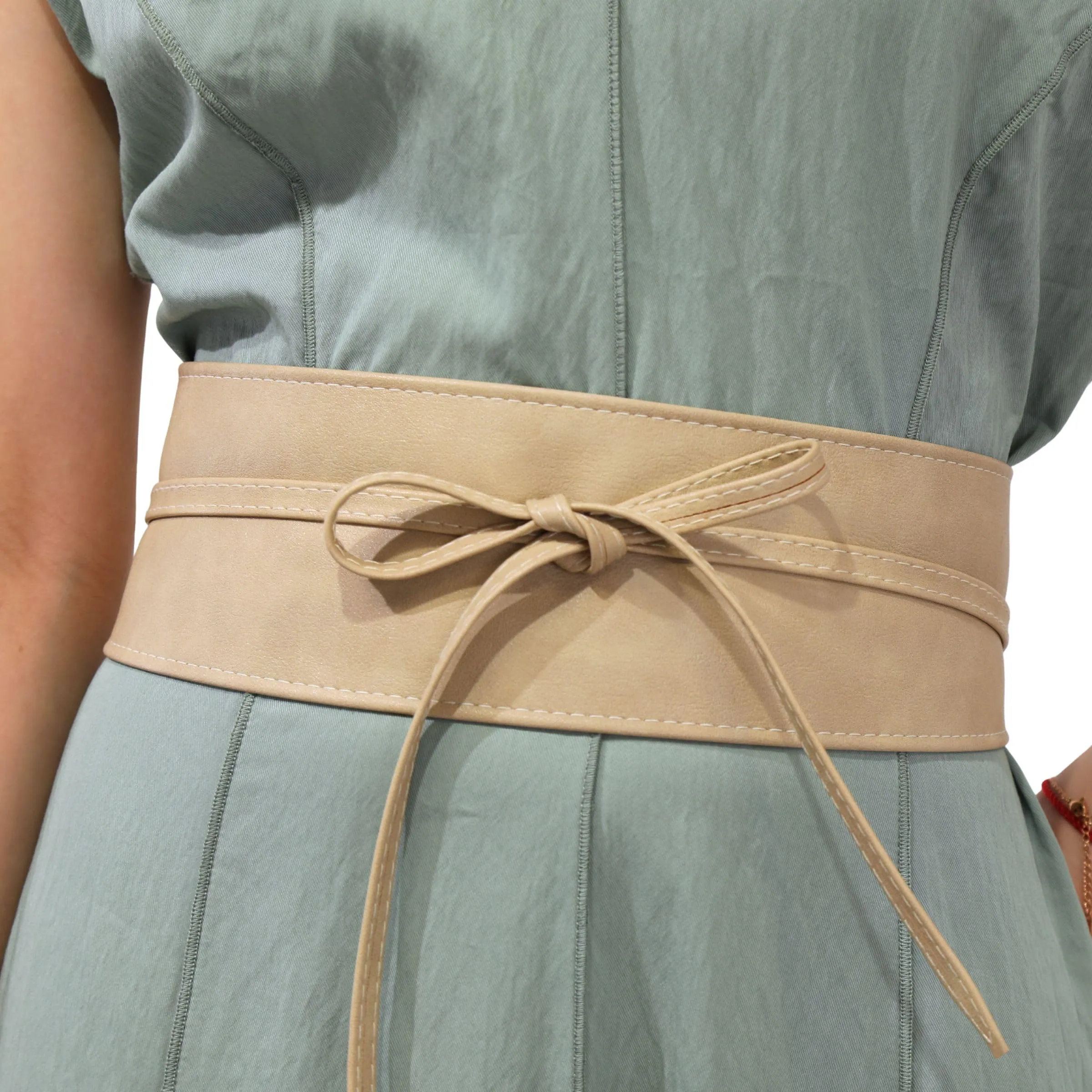 FASHIONGEN Cintura Obi da donna in similpelle, Tan beige, L-XL - immagine 6