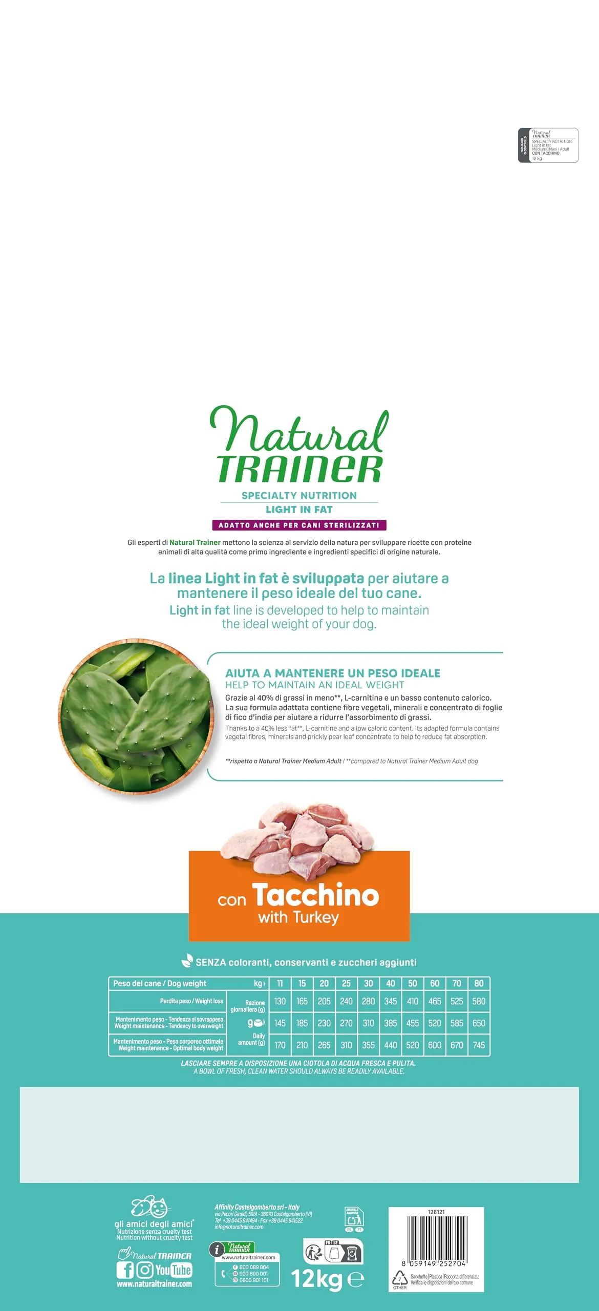 Trainer Natural Ideal Weight Medium & Maxi Adult Dog Food, Turkey, 12kg - immagine 3