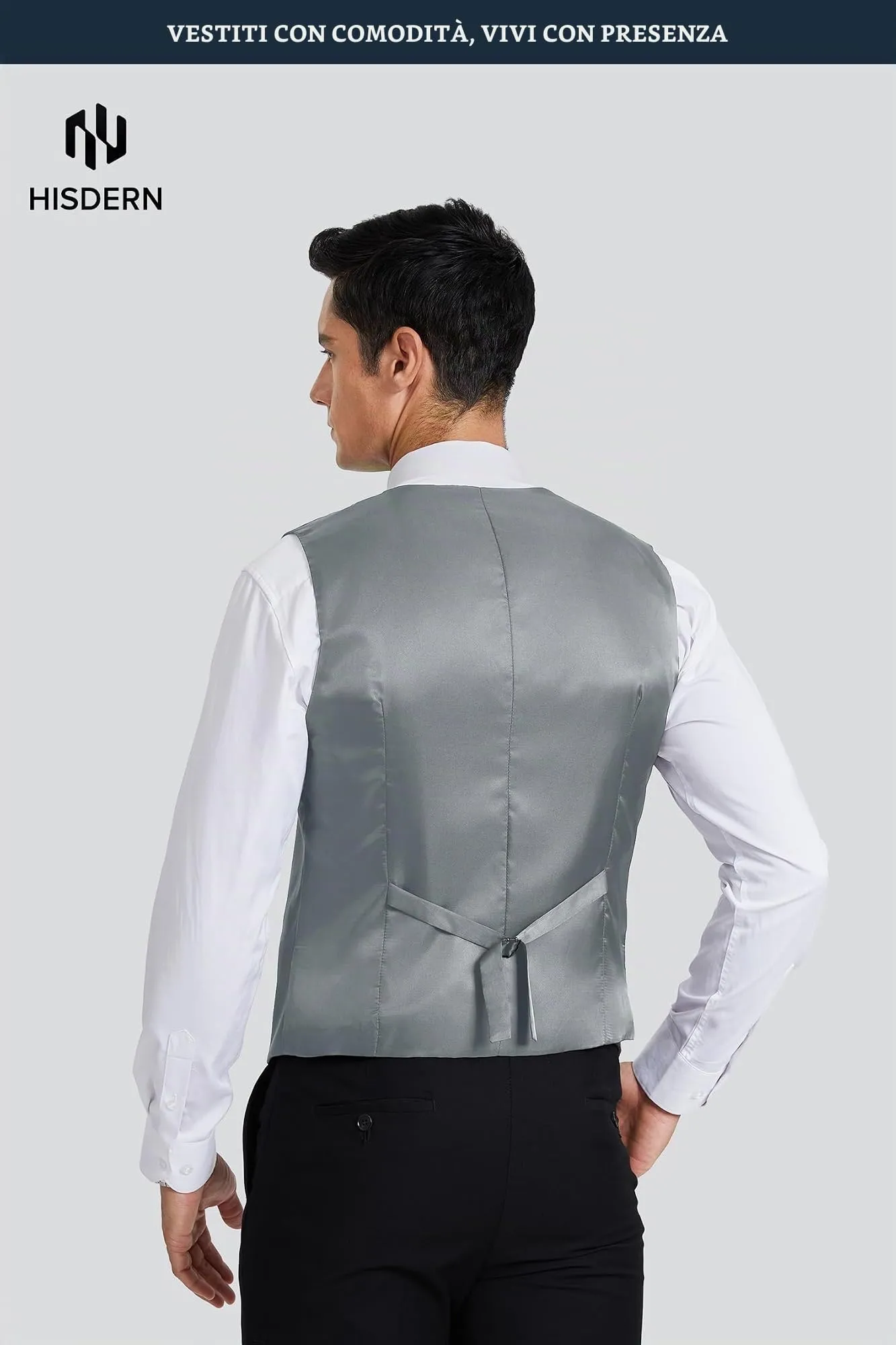 HISDERN Gilet da Uomo in Cotone Grigio Formale da Lavoro - immagine 3