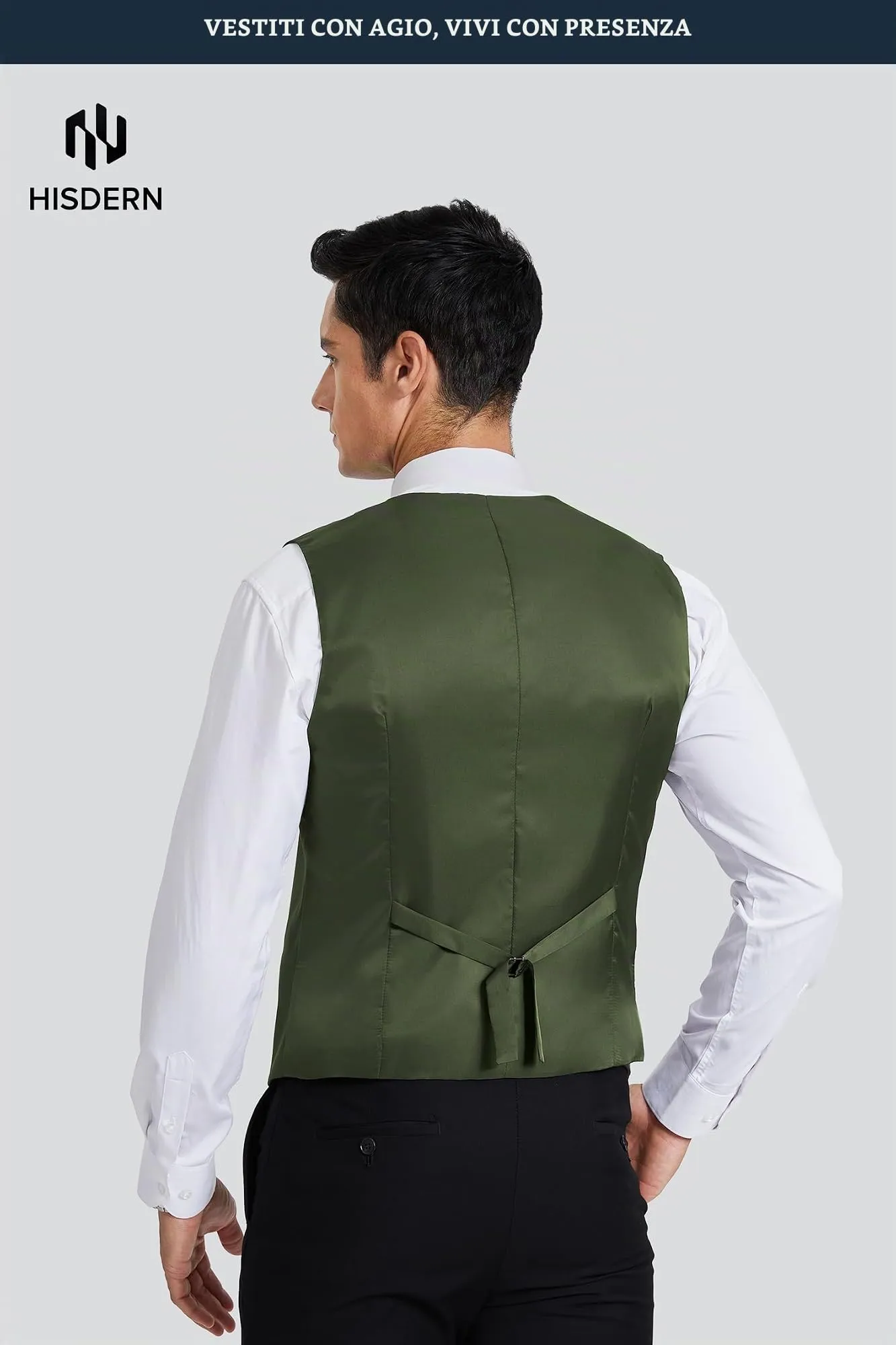 HISDERN Gilet da uomo in cotone verde - immagine 3