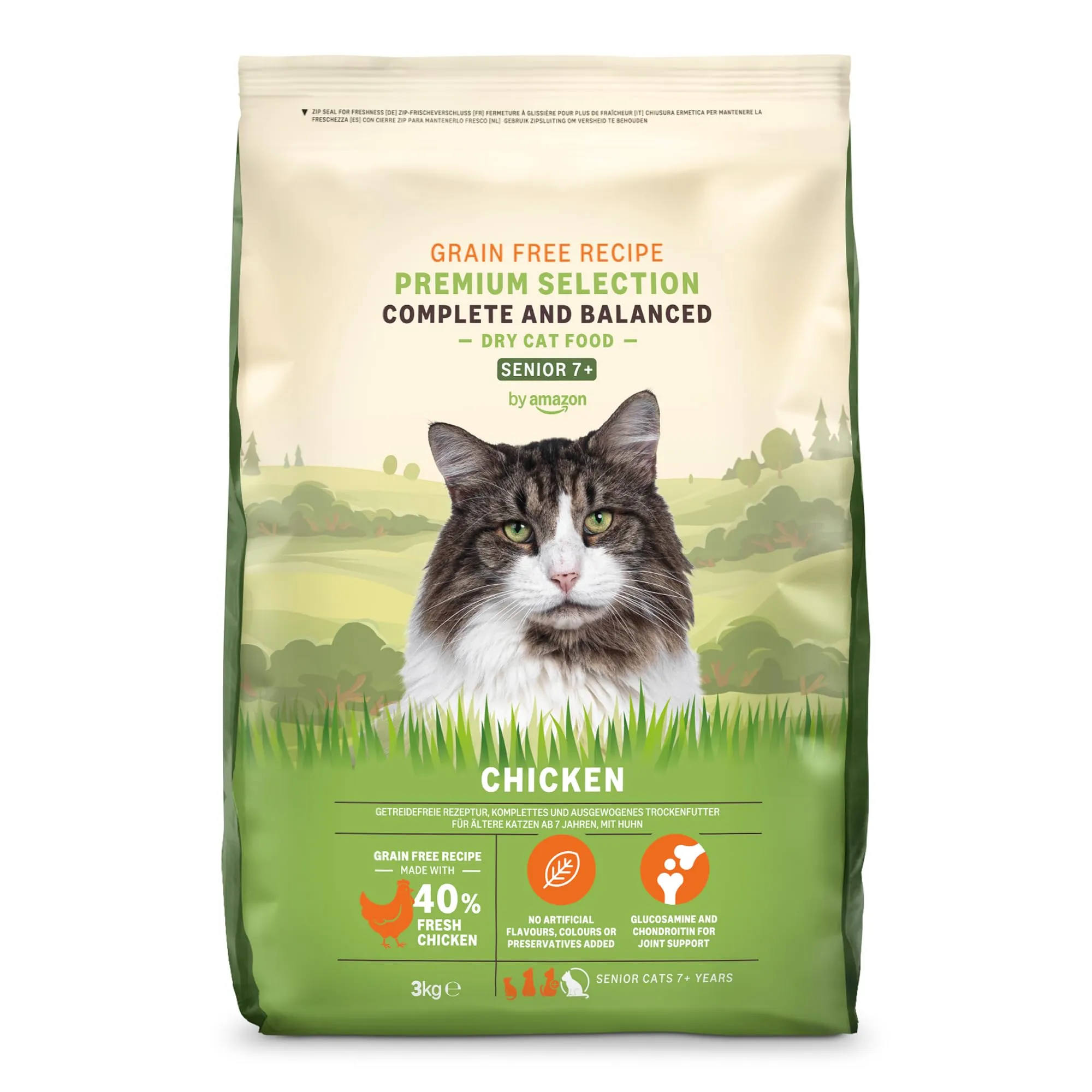 by Amazon Grainfree Recipe Dry Cat Food Senior with Fresh Chicken, 3kg - immagine 1